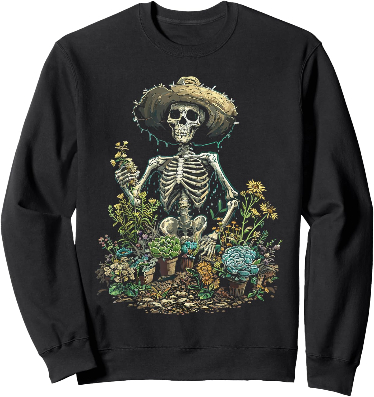 Skeleton Plants Lover Gardening Halloween Sweatshirt - Sweatshirt | Black