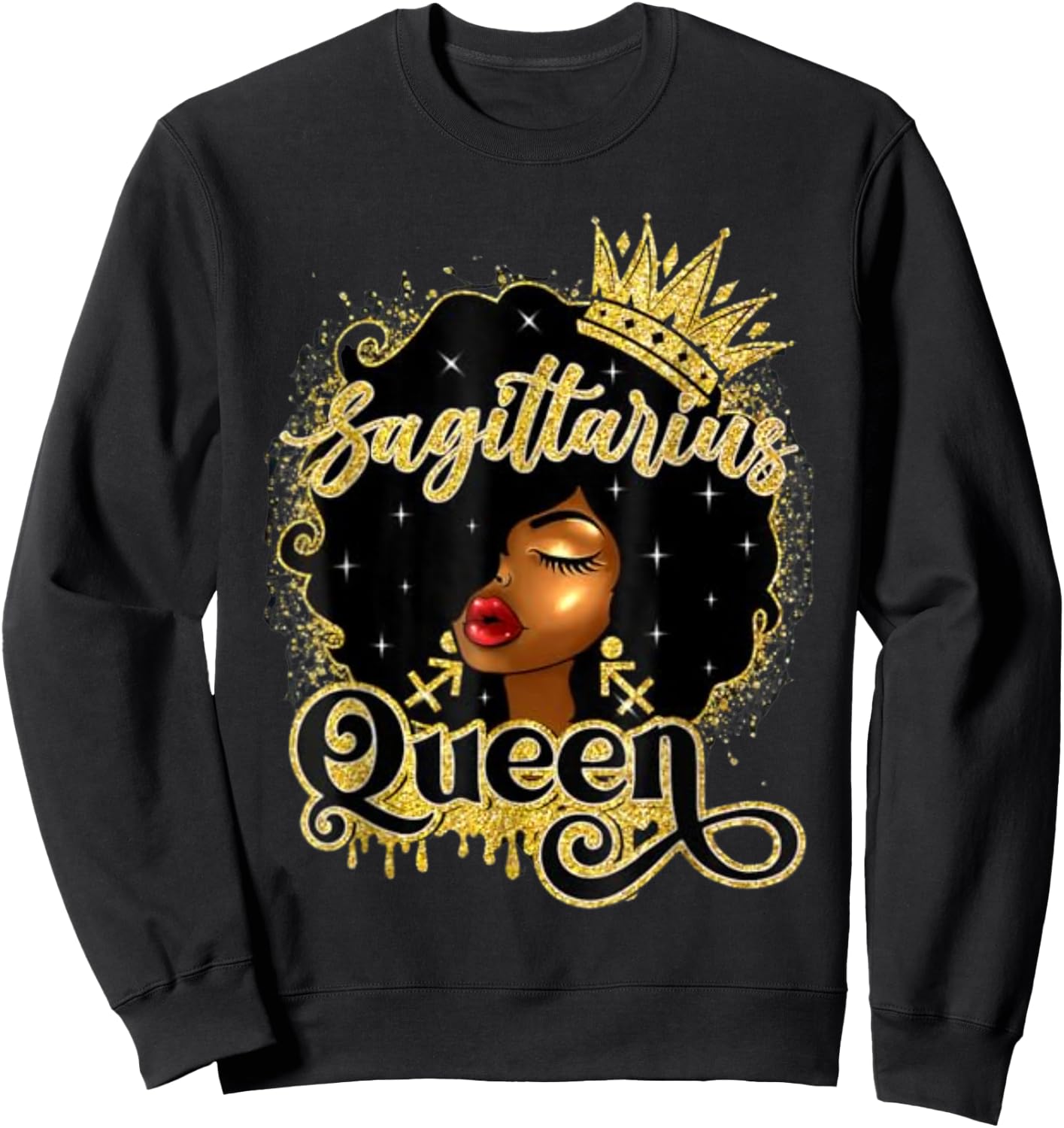 Sagittarius Queen Afro Crown Pretty Black Woman Sagittarius Sweatshirt - Sweatshirt | Black