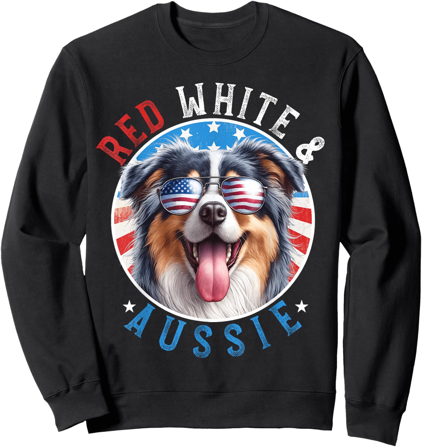 Australian Shepherd Dog 4th of July Red White and Aussie Kids Men Sweatshirt - Sweatshirt | Black