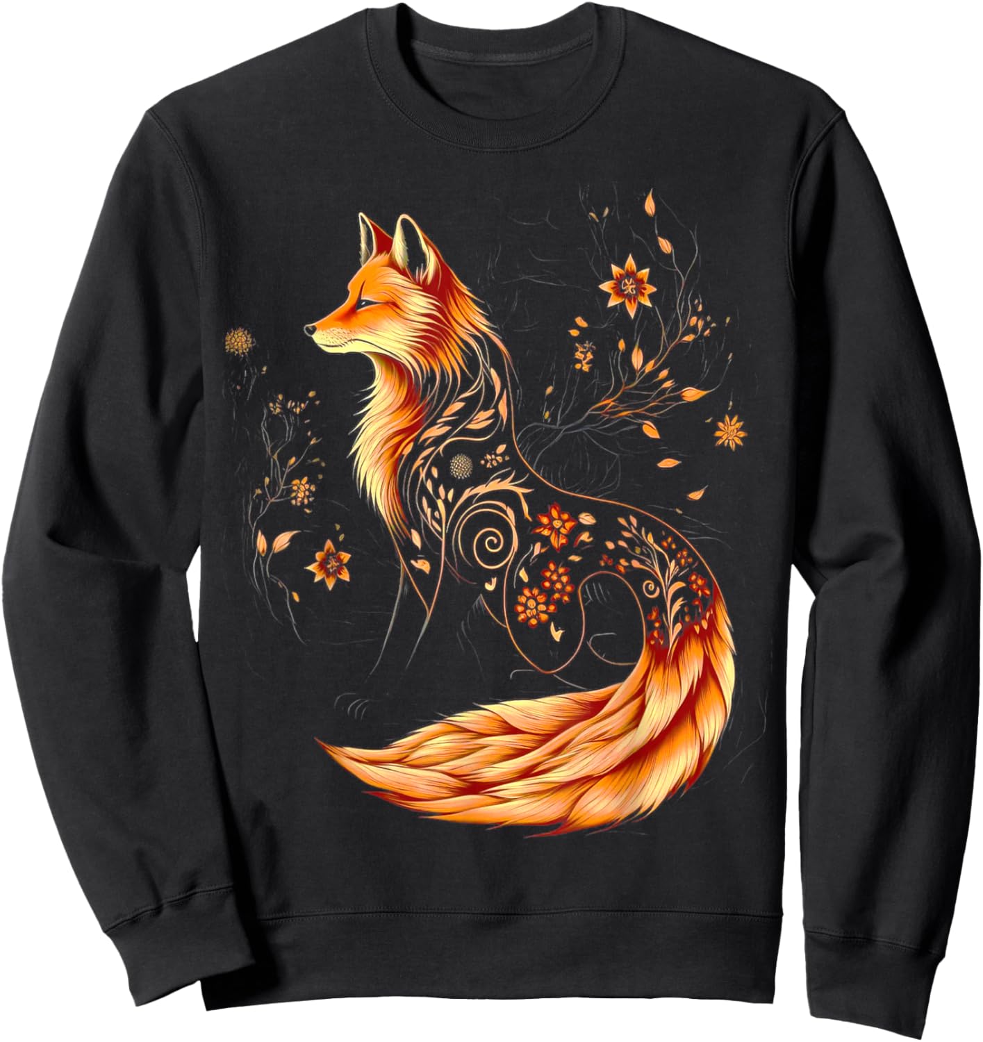 Floral Fox Flowers Art Fox in Autumn - Fall Fox Sweatshirt - Sweatshirt | Black