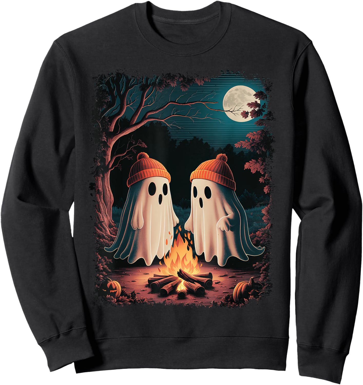 Vintage Ghost Camping Campfire Gothic Halloween Men Women Sweatshirt - Sweatshirt | Black