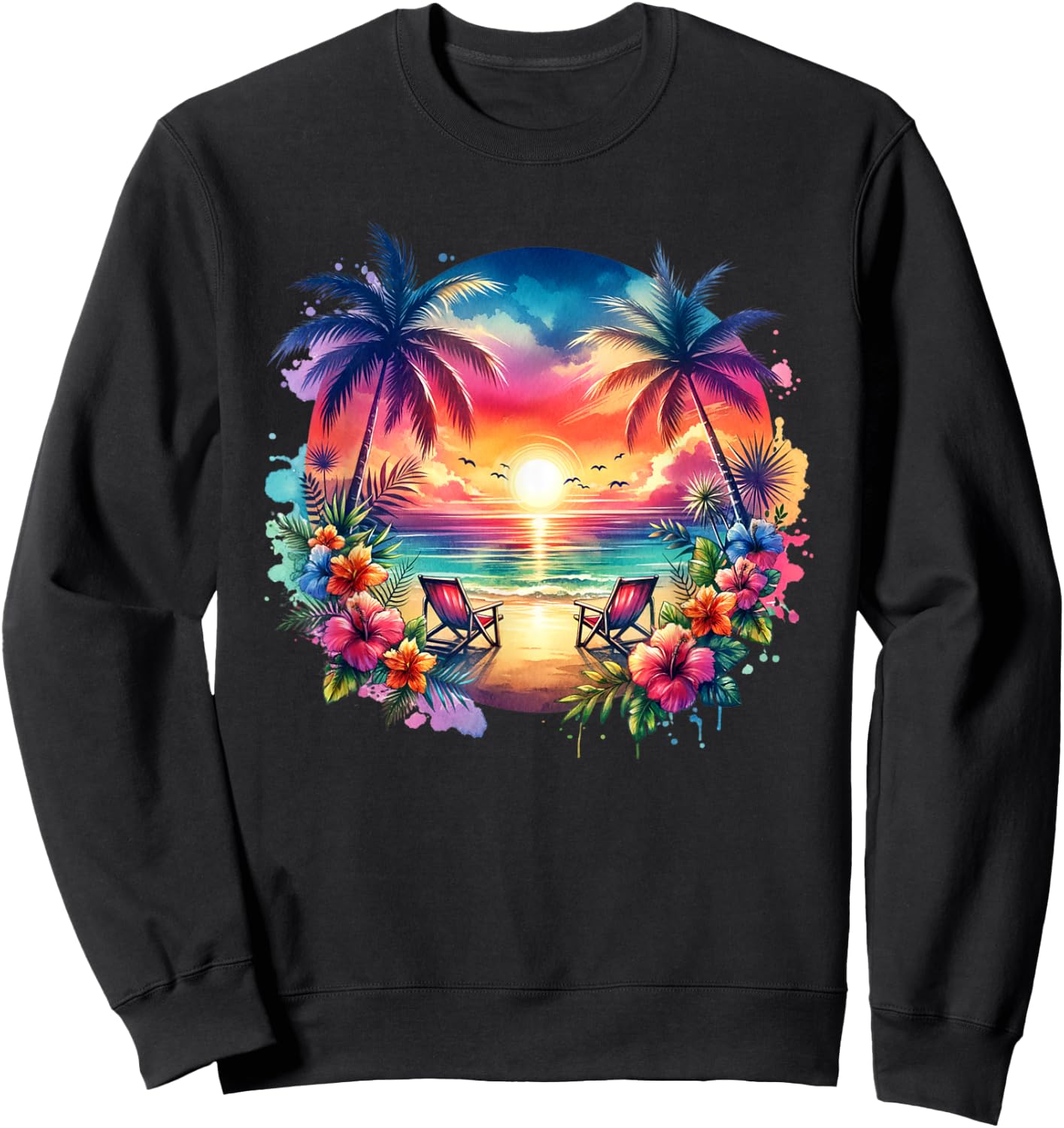 Tropical Island Beach Wave Sunset Scene Sweatshirt - Sweatshirt | Black