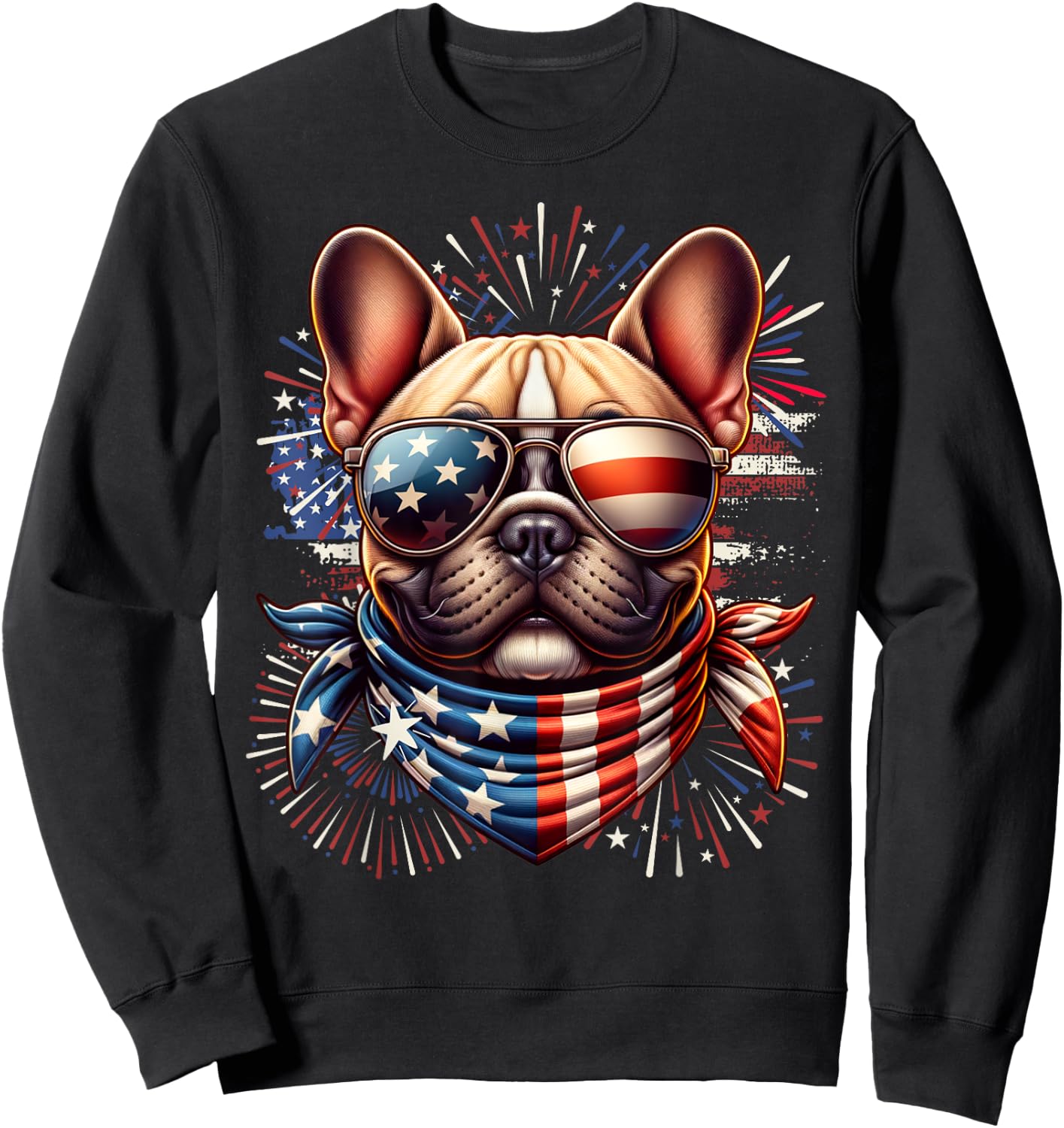 French Bulldog Patriotic 4th of July Fireworks USA Frenchie Sweatshirt - Sweatshirt | Black