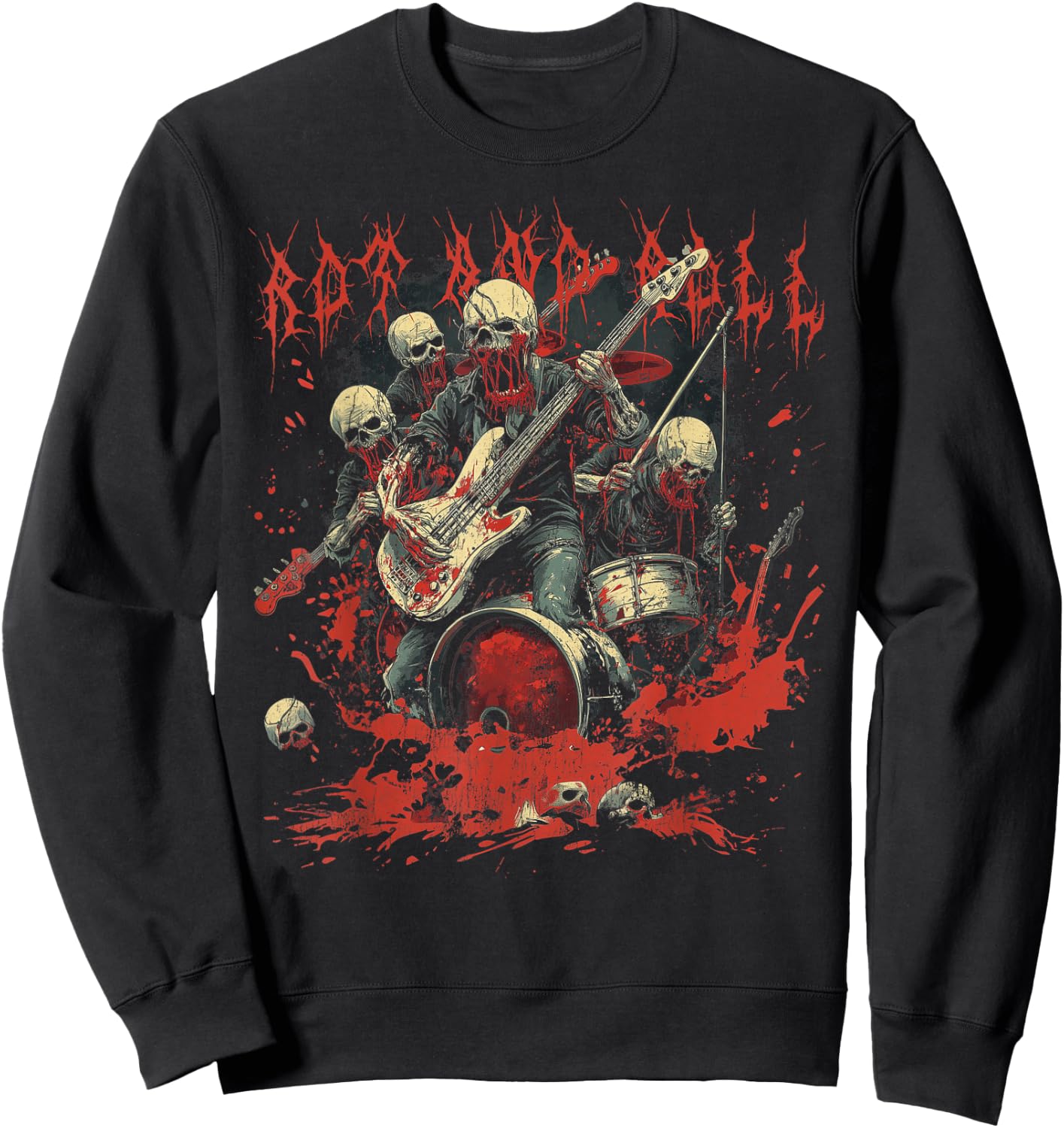 Rock and Blood Zombie Rock Band Rock n Roll Guitar Sweatshirt - Sweatshirt | Black