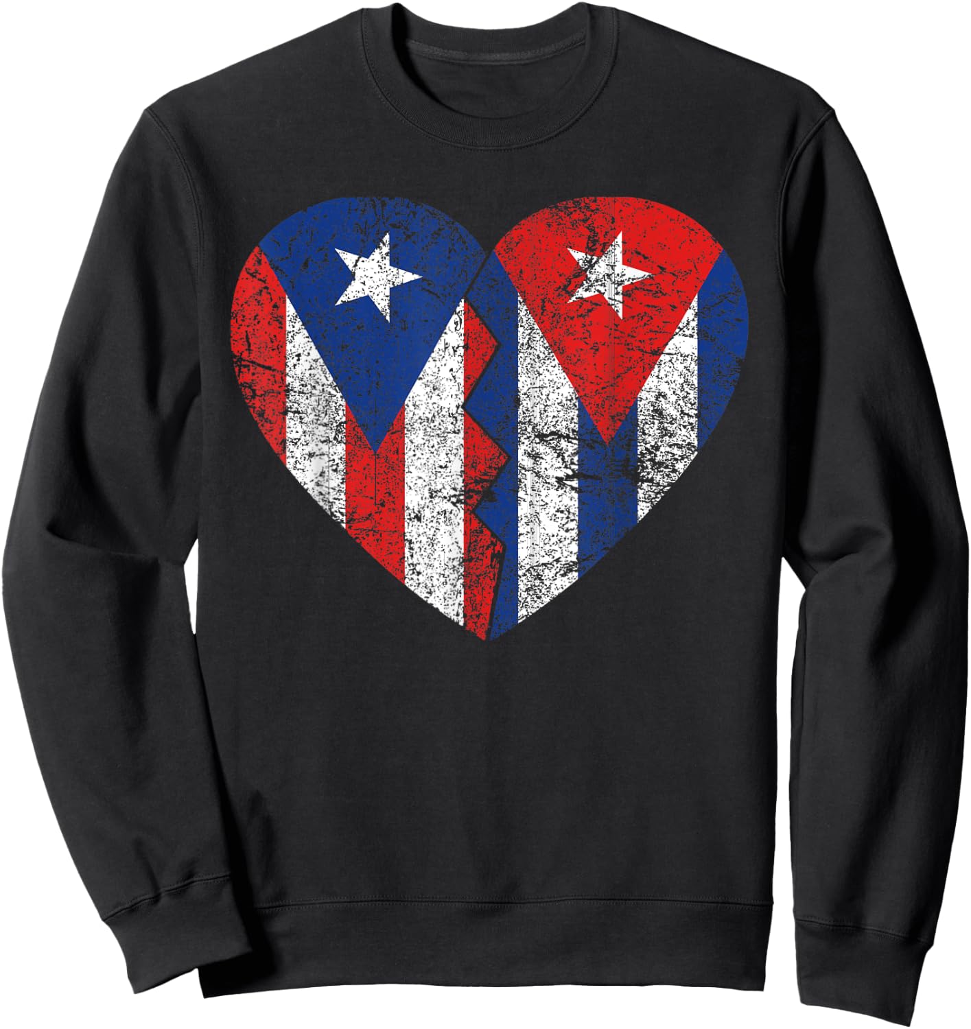Cuban Puerto Rican Flags Heart | Puerto Rico Cuba Roots Sweatshirt - Sweatshirt | Black