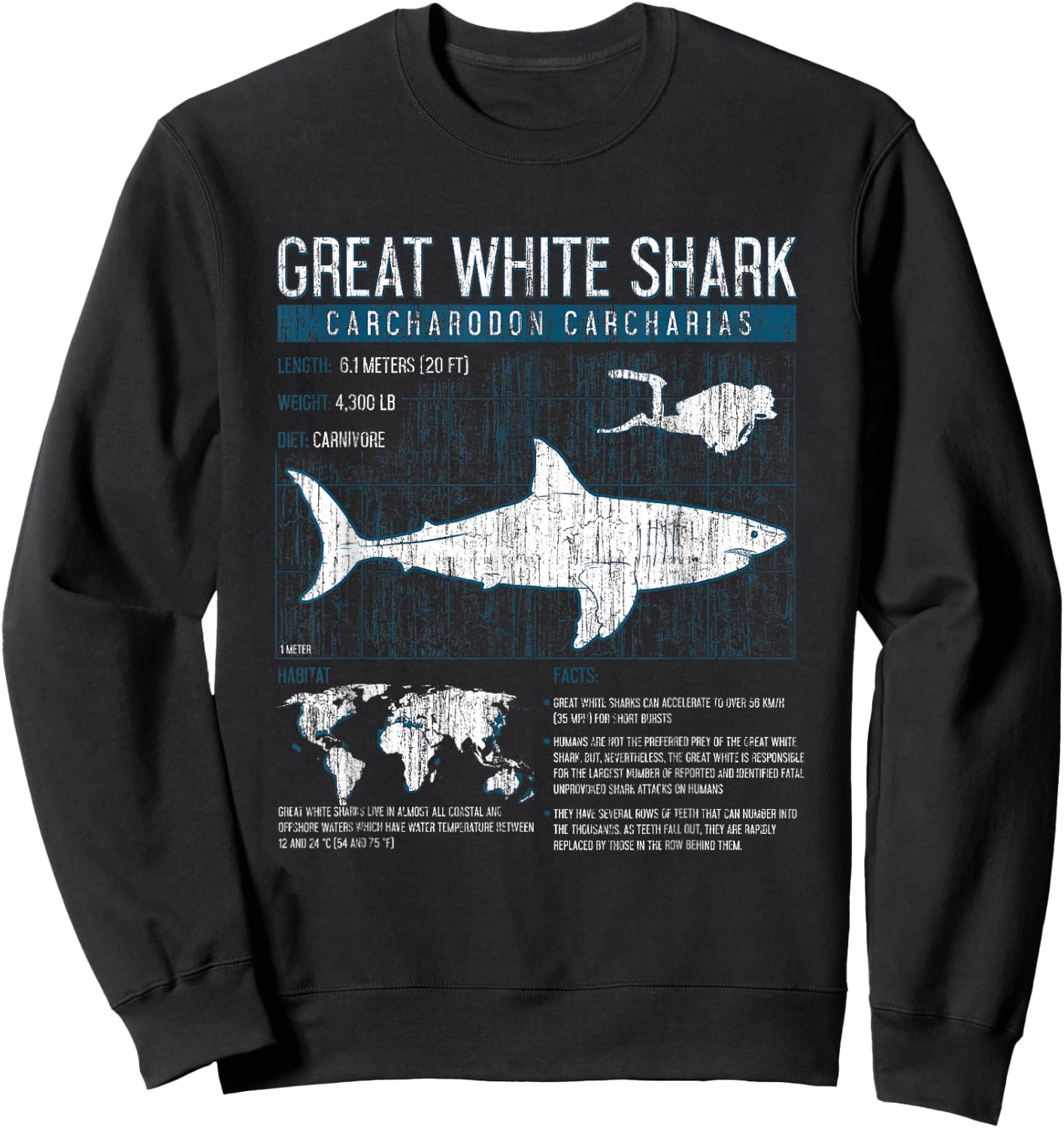 Great White Shark T Shirt Science Sharks Facts Geek Graphic Sweatshirt - Sweatshirt | Black
