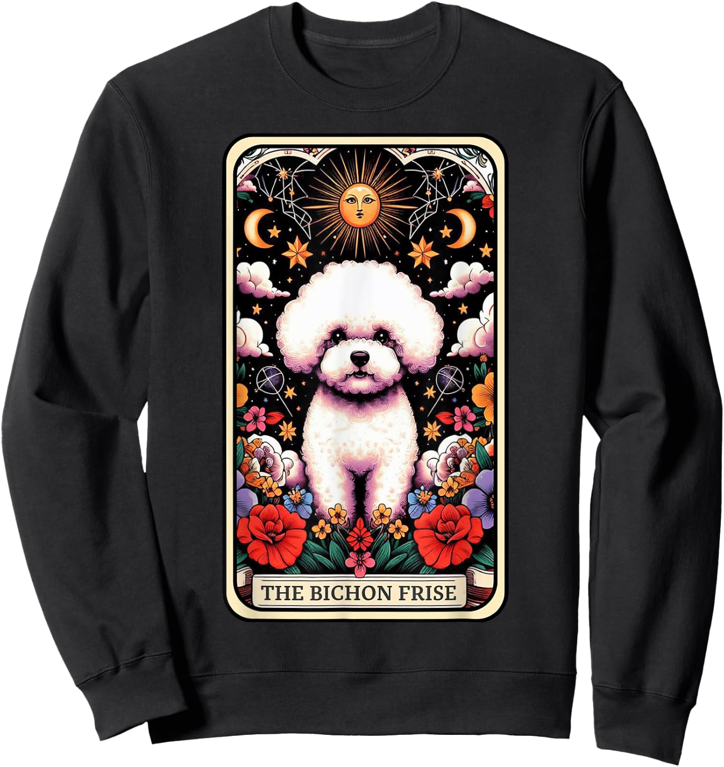 Bichon Frise Dog Tarot Card Floral Mom Bichon Frise Dad Pup Sweatshirt - Sweatshirt | Black