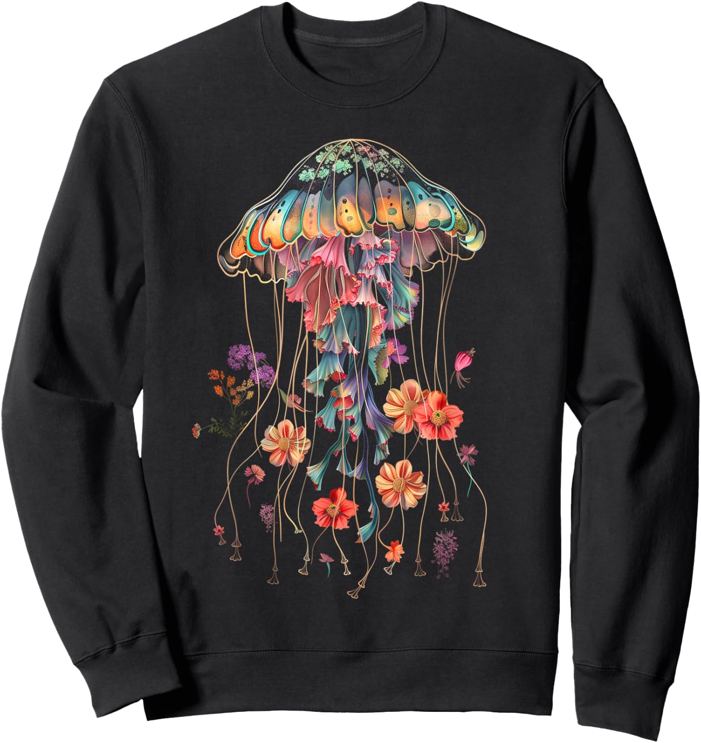 Jellyfish Flowers Vintage Floral Scuba Diving Surf Sweatshirt - Sweatshirt | Black