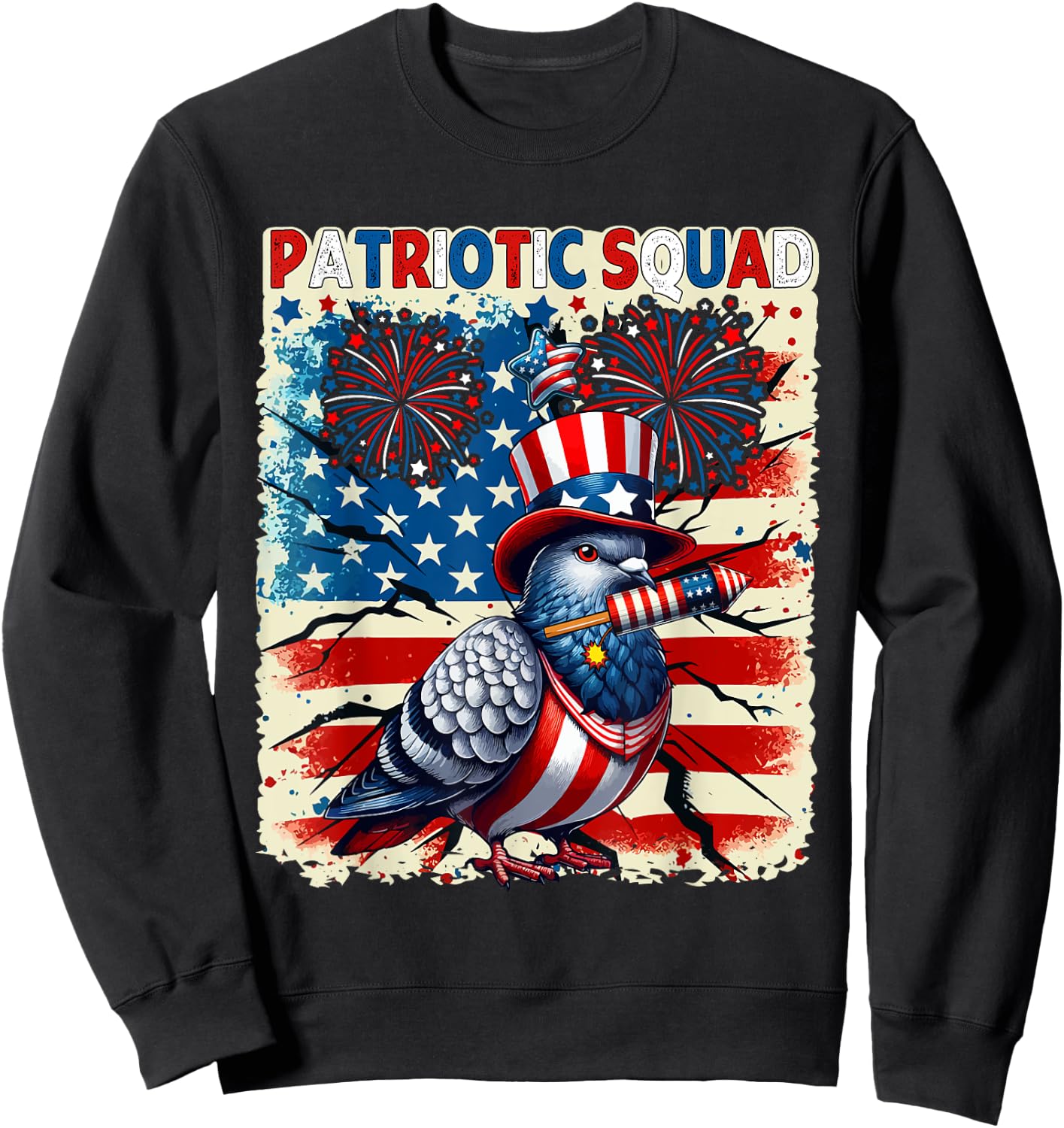 Patriotic Squad Pigeon 4th Of July Fireworks US Flag Lover Sweatshirt - Sweatshirt | Black