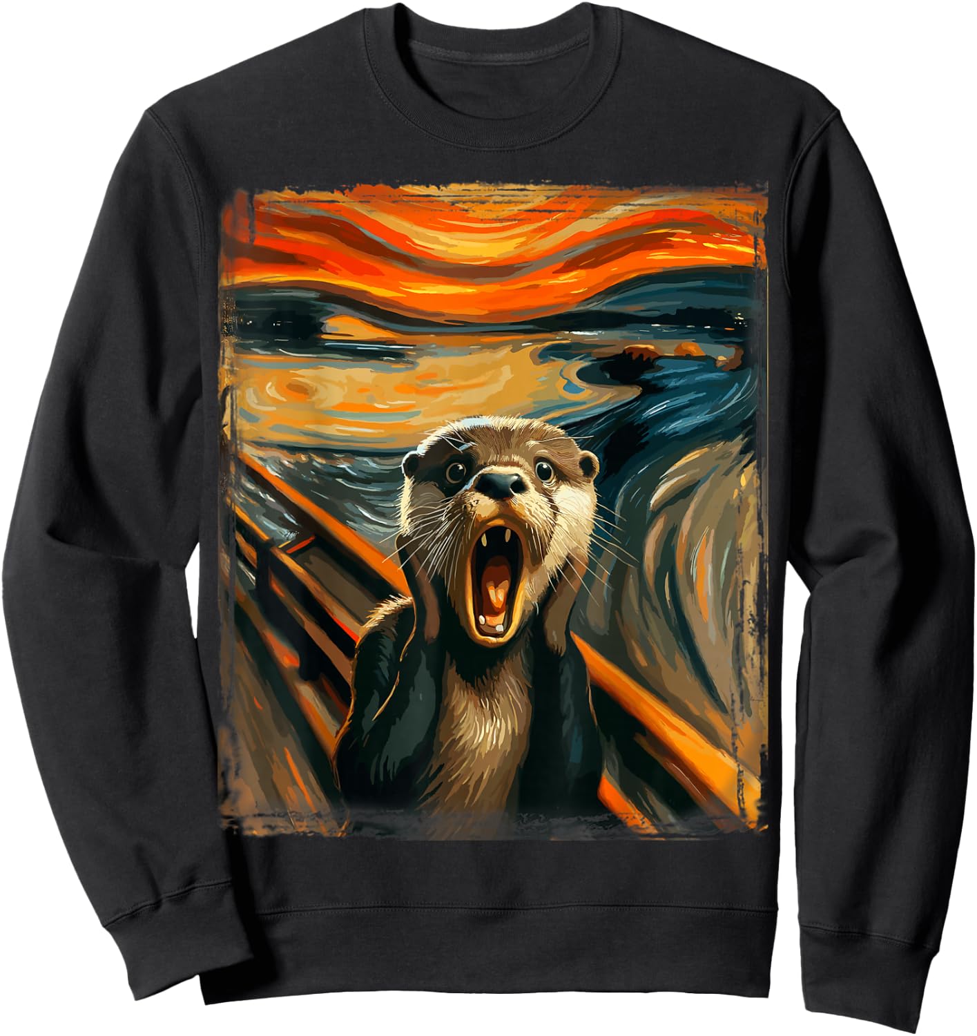 Expressionist Scream Parody Funny Animal Painting Art Otter Sweatshirt - Sweatshirt | Black