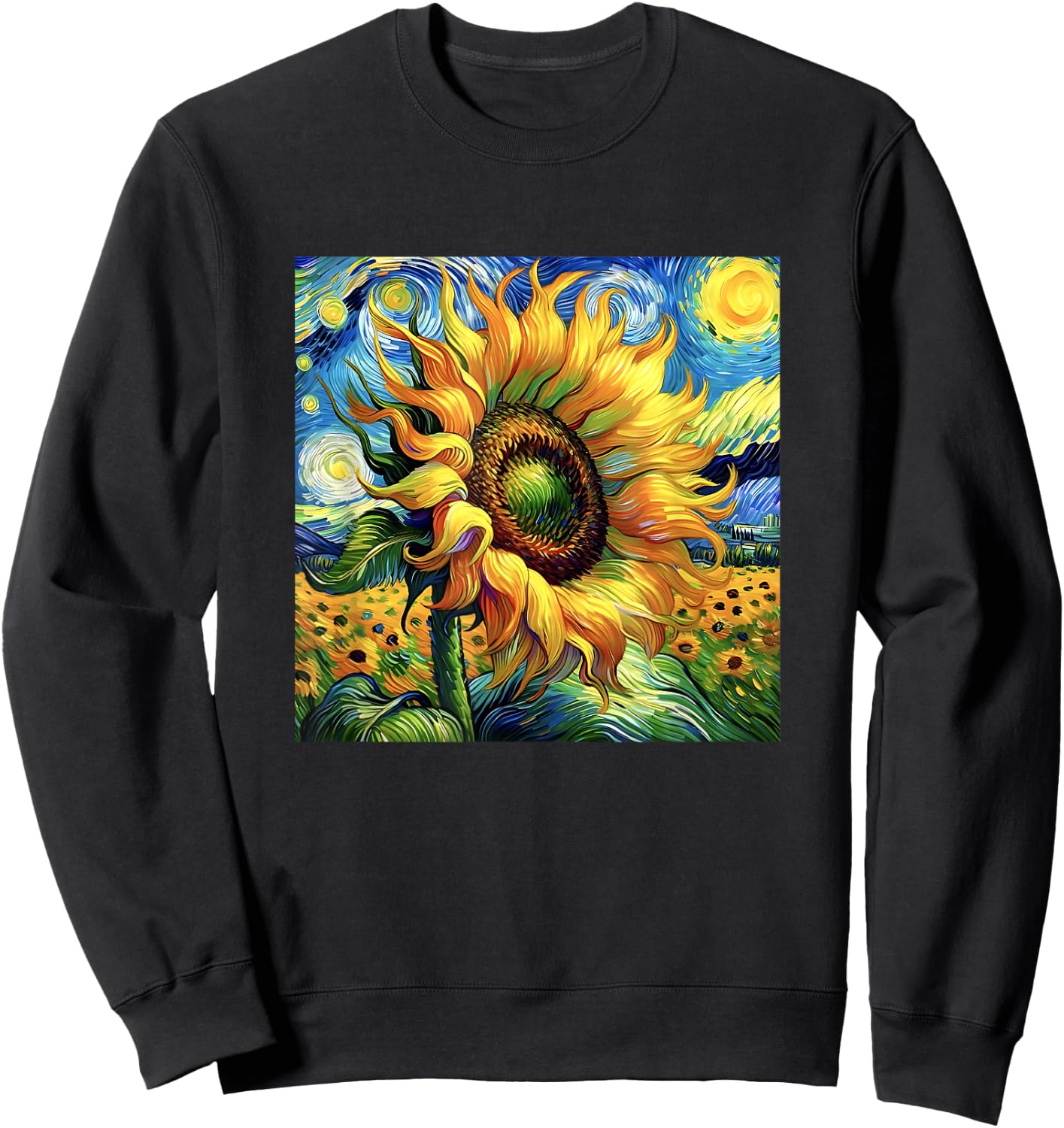 Van Gogh Paintings Starry Night Sunflowers Gift Men Women Sweatshirt - Sweatshirt | Black