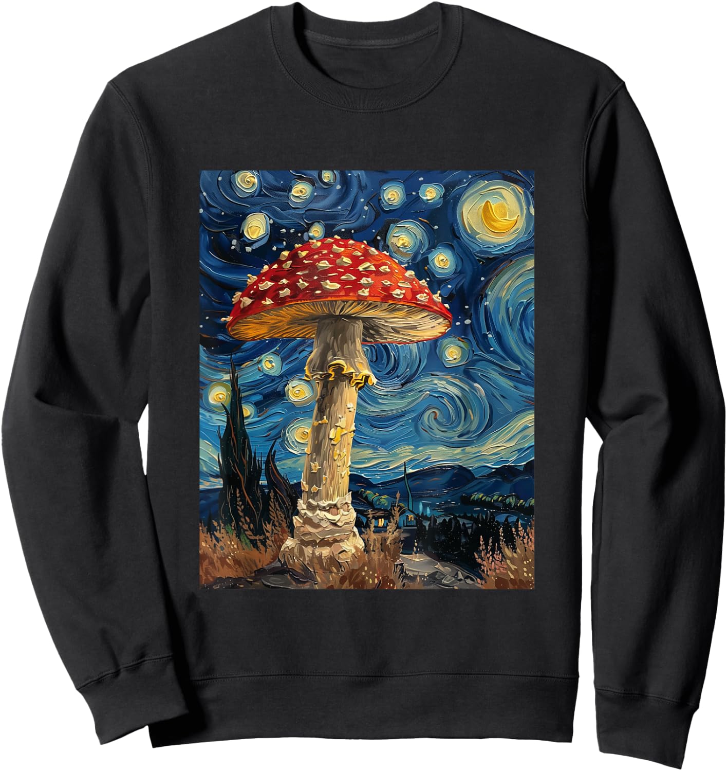 Mushroom - Van Gogh Style - Starry Night Sweatshirt - Sweatshirt | Black