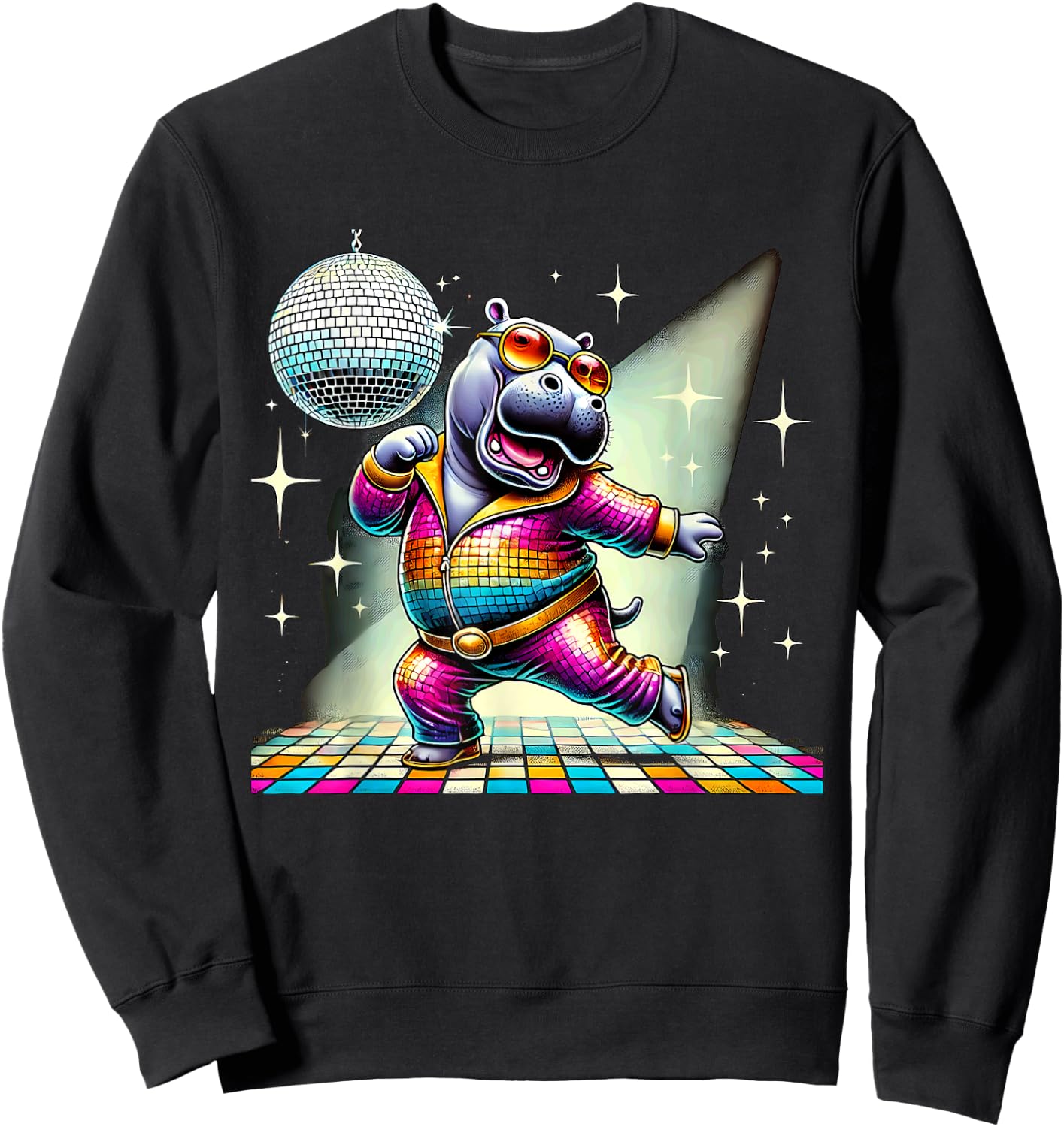 Aesthetic Hippo Disco Sweatshirt - Sweatshirt | Black