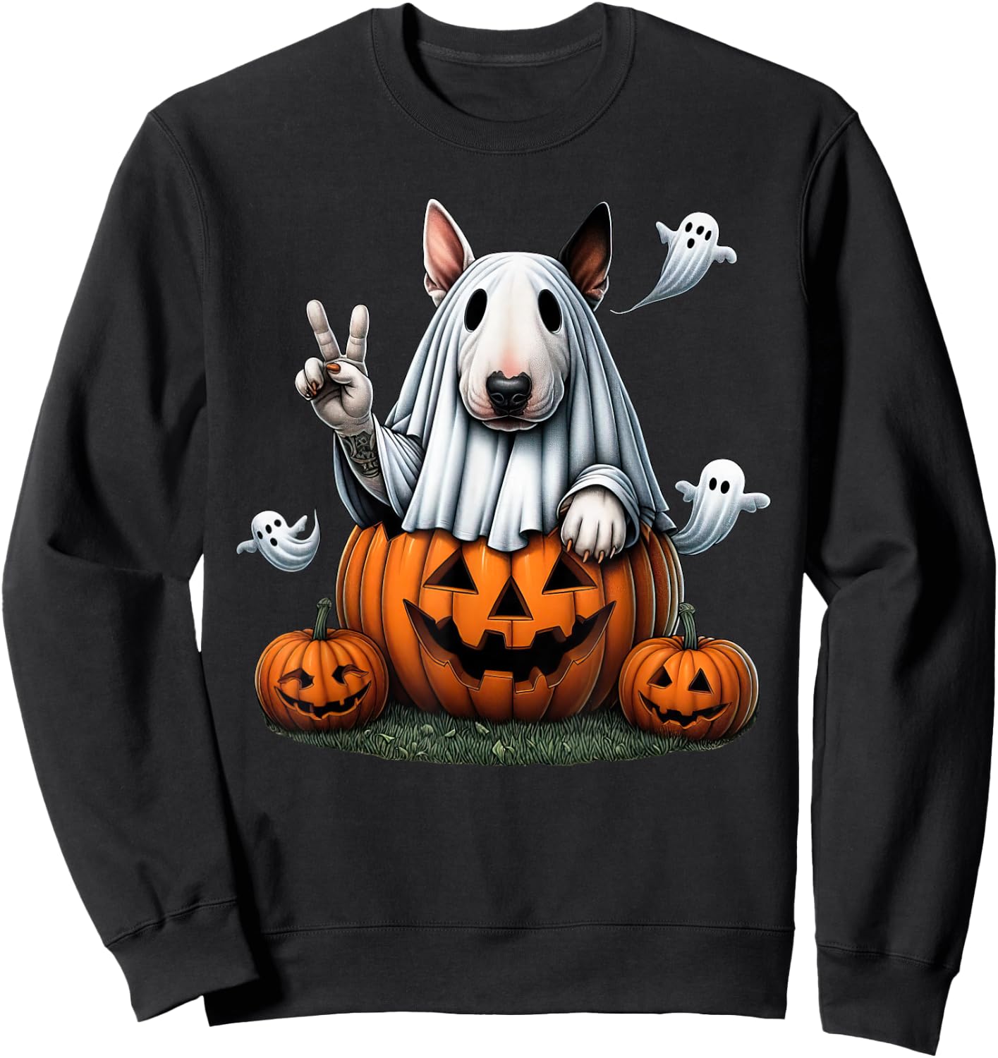 Funny Bull Terrier Ghost Boo Halloween Kids Sweatshirt - Sweatshirt | Black