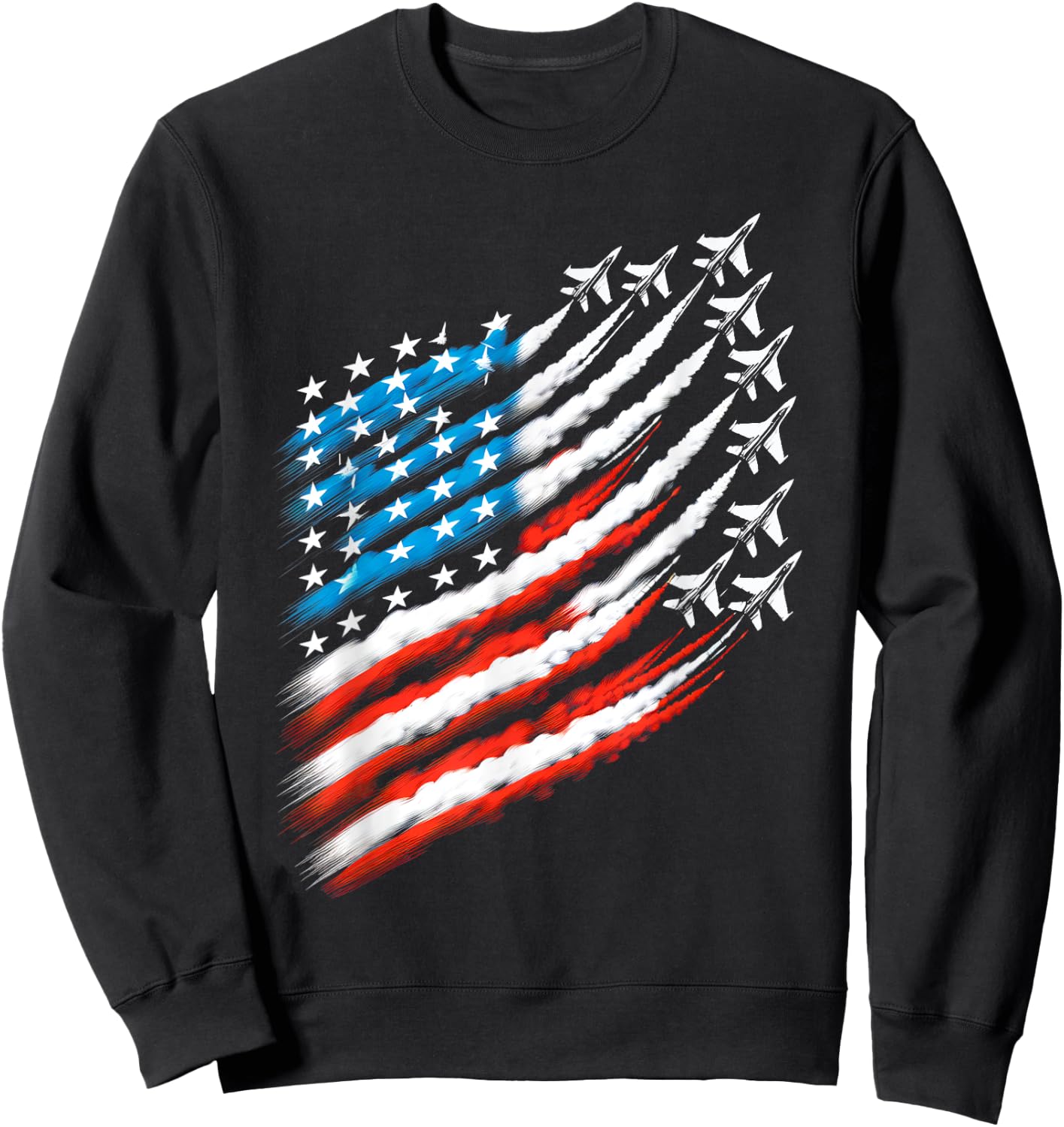 American Patriotic Fighter Jets USA Flag Waving 4th of July Women Men Sweatshirt - Sweatshirt | Black