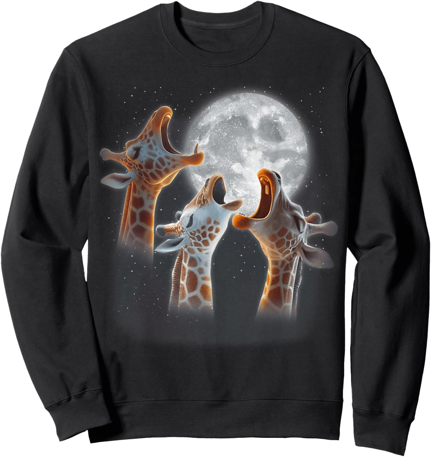 3 Giraffes Howling At The Moon Funny Giraffe Animal Lover Sweatshirt - Sweatshirt | Black