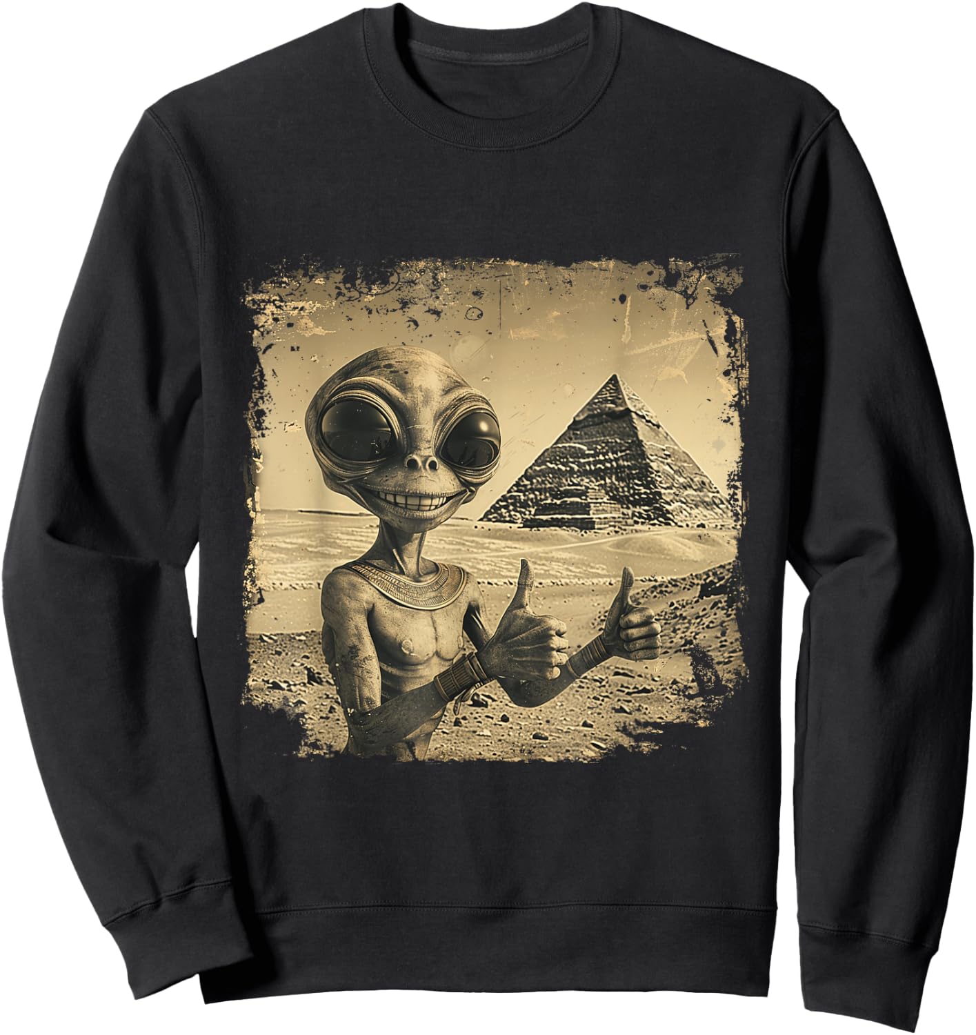 Aliens Ancient Thumb Up Pyramid Sci-Fi Egypt Sweatshirt - Sweatshirt | Black