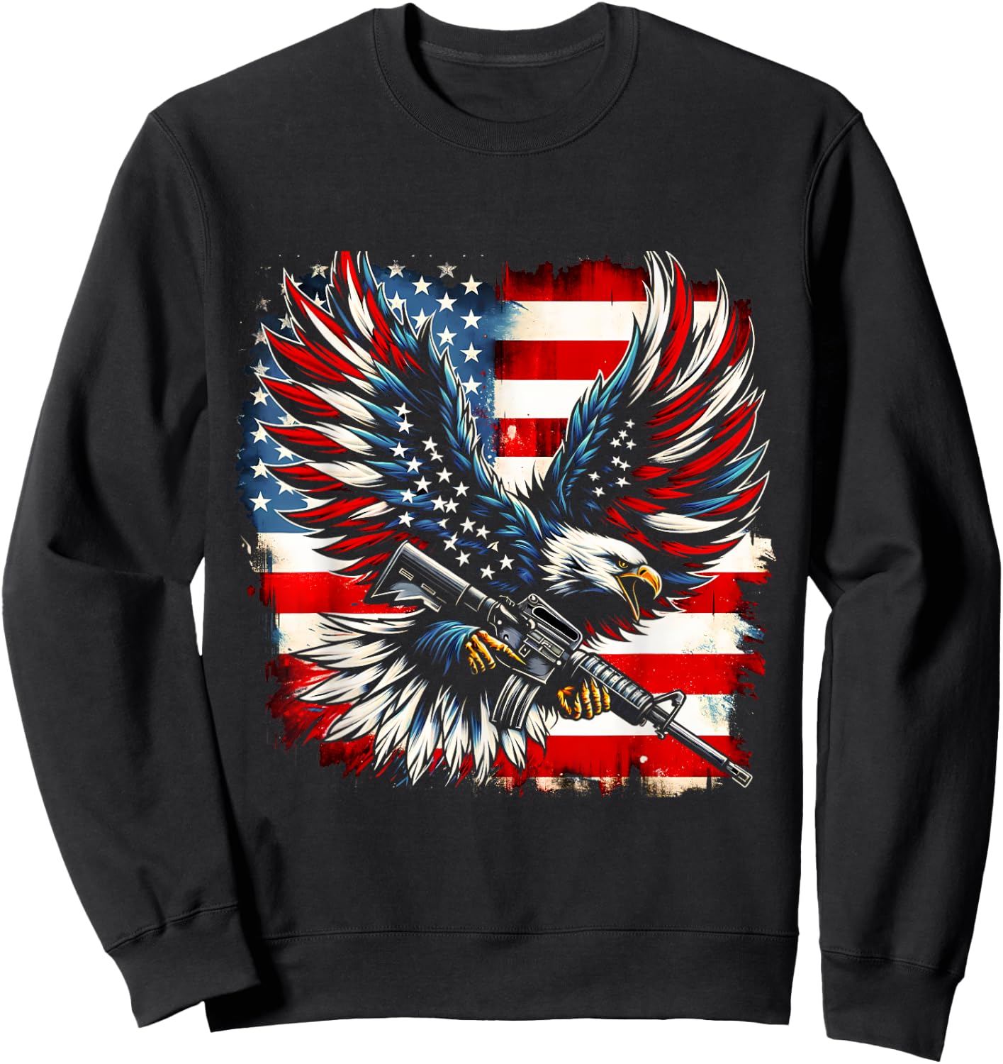 American Flag Eagle with Rifle Sweatshirt - Sweatshirt | Black