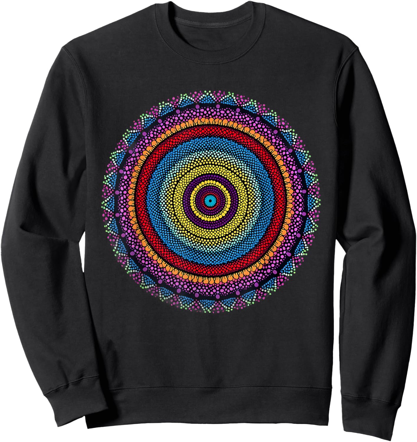 Vibrant Mandala 2024 Creative Dot Art Design Sweatshirt - Sweatshirt | Black