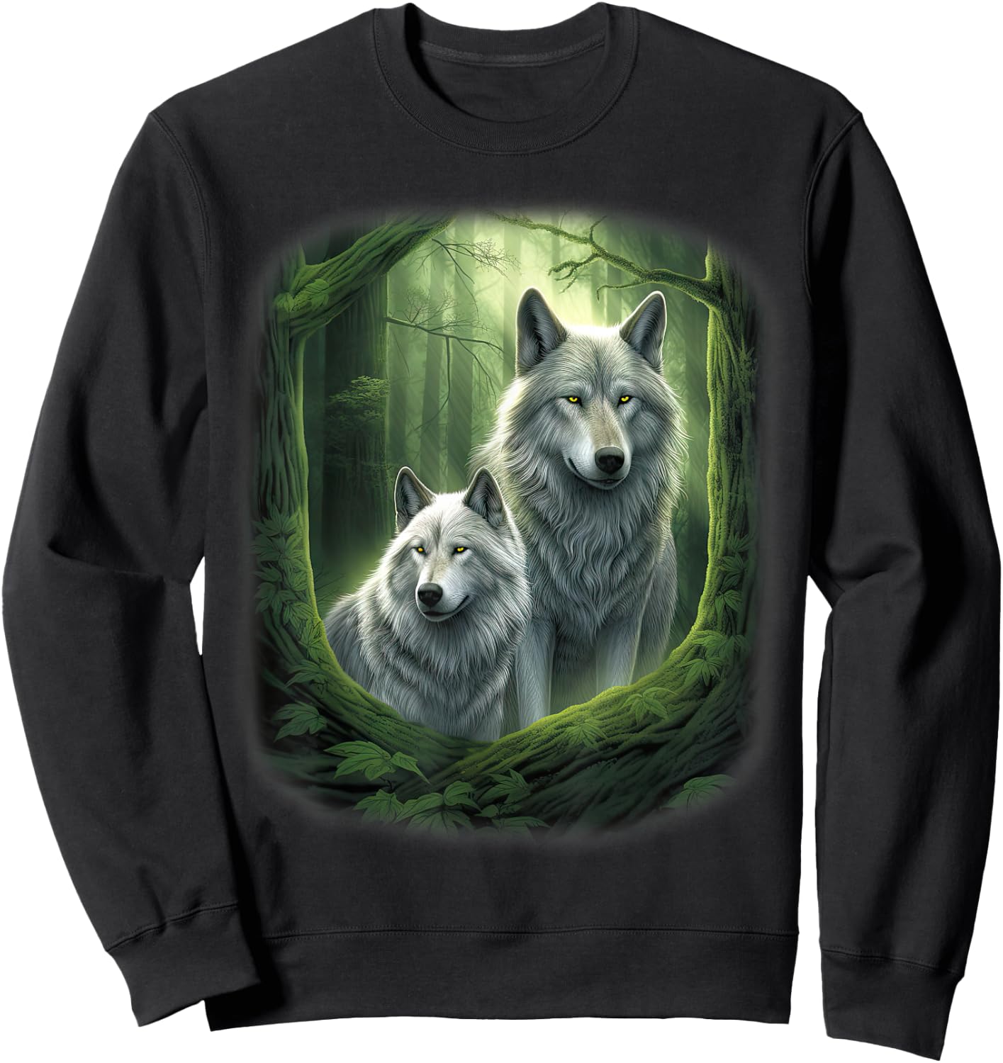 Wolf Wolves in Forest by Night Moon Fantasy Art Wildlife Sweatshirt - Sweatshirt | Black