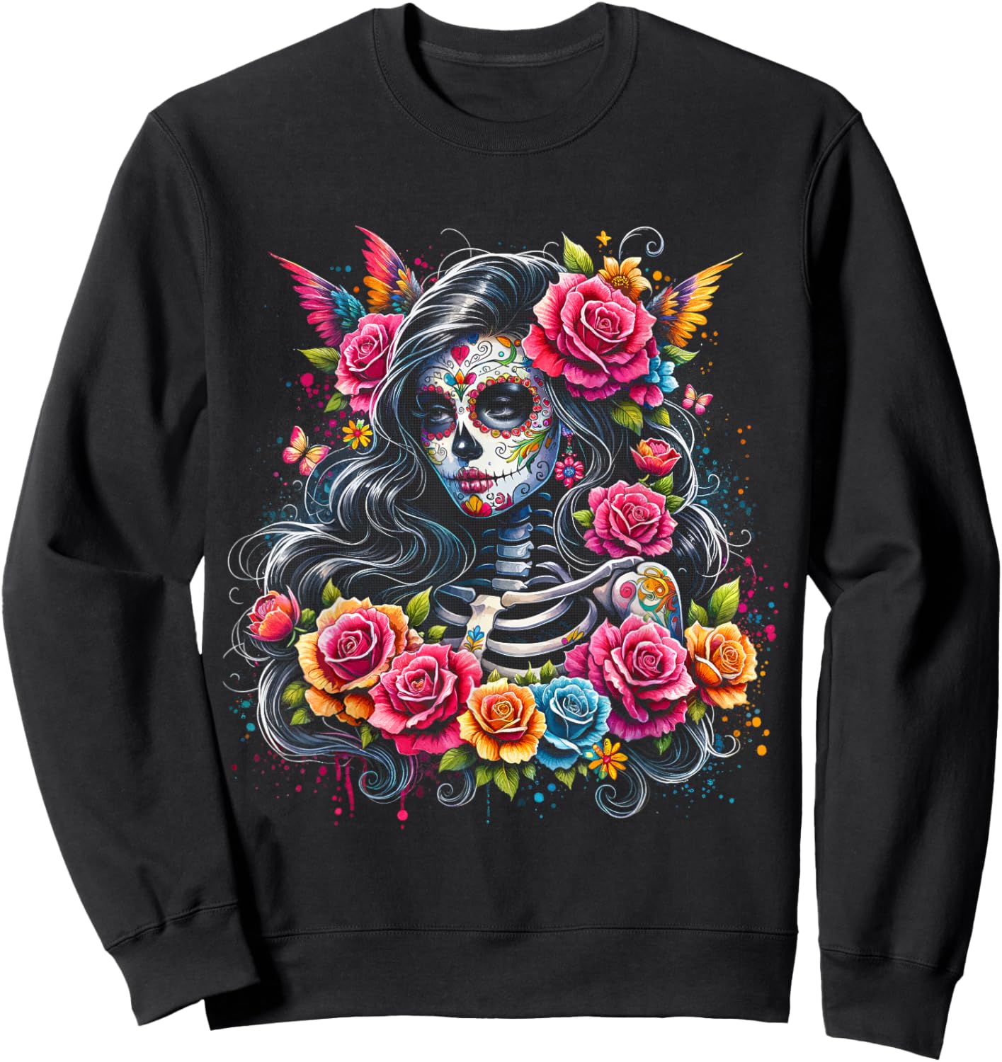 De Los Muertos La Catrina Day of the Dead Sugar Skull Women Sweatshirt - Sweatshirt | Black