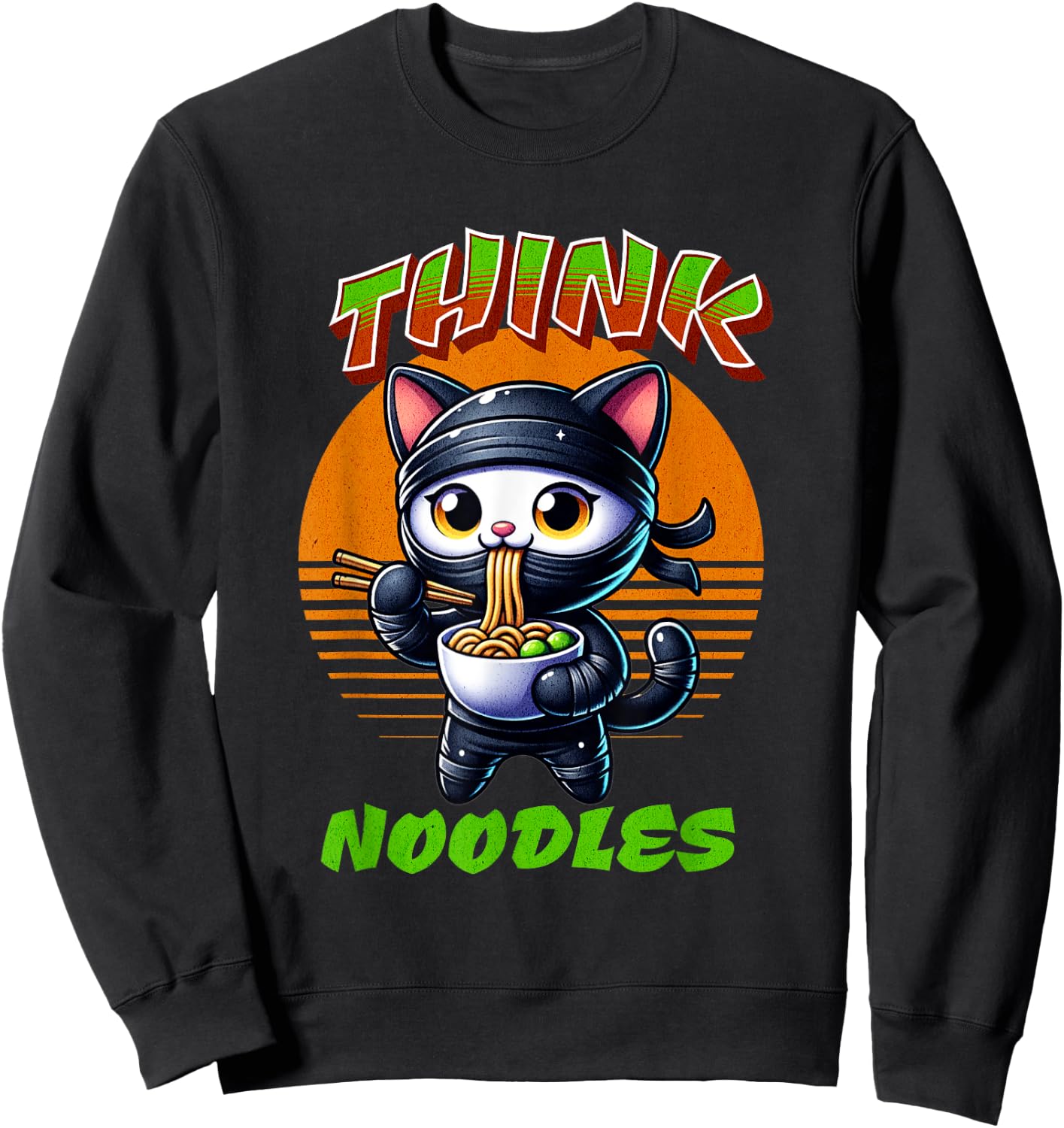 Think Noodles mmm noodles Kawaii Ninja Cat Funny Cat Men Women Kids Sweatshirt - Sweatshirt | Black