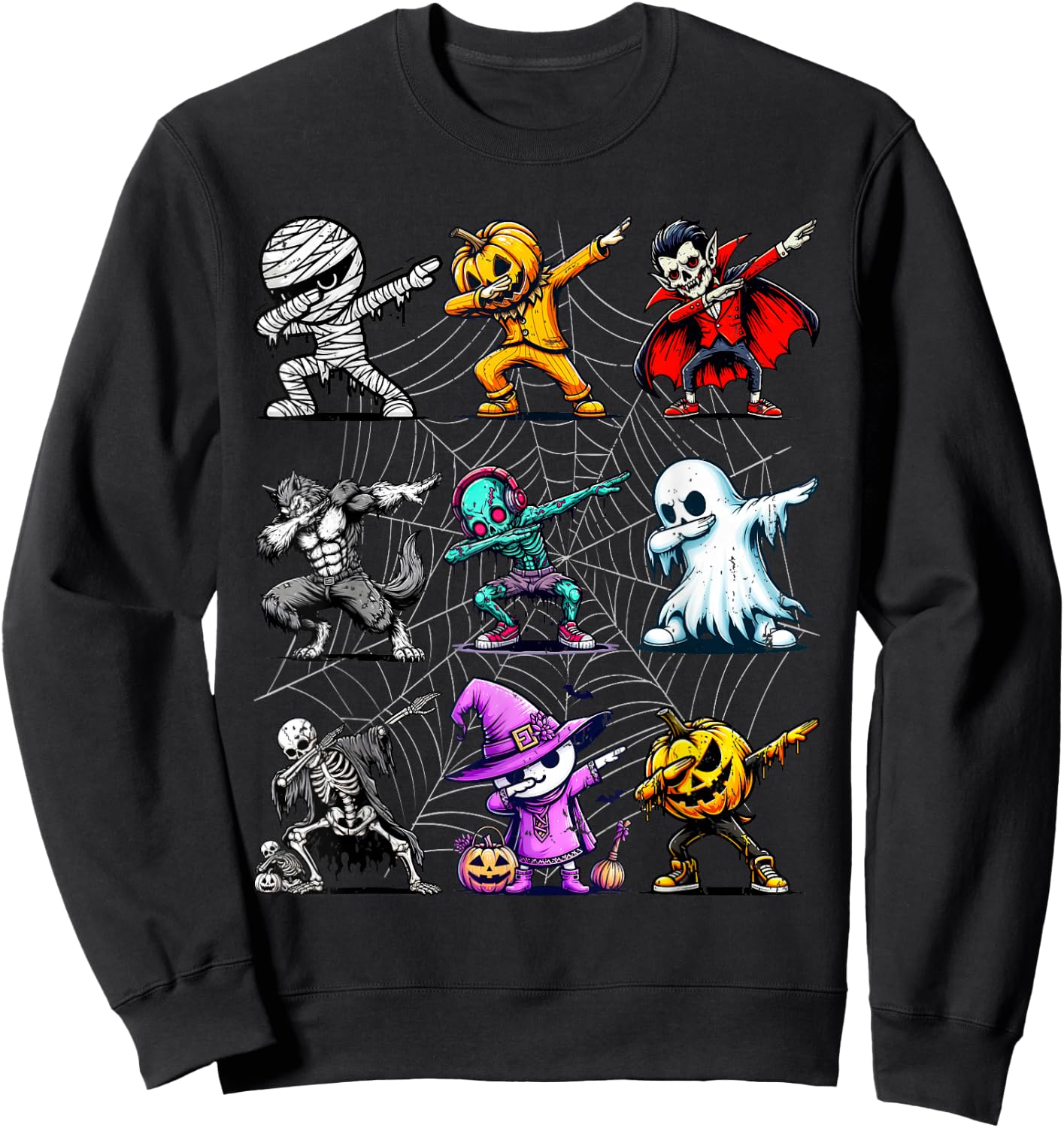 Dabbing Halloween Skeleton Zombie Ghost Pumpkin Mummy Sweatshirt - Sweatshirt | Black