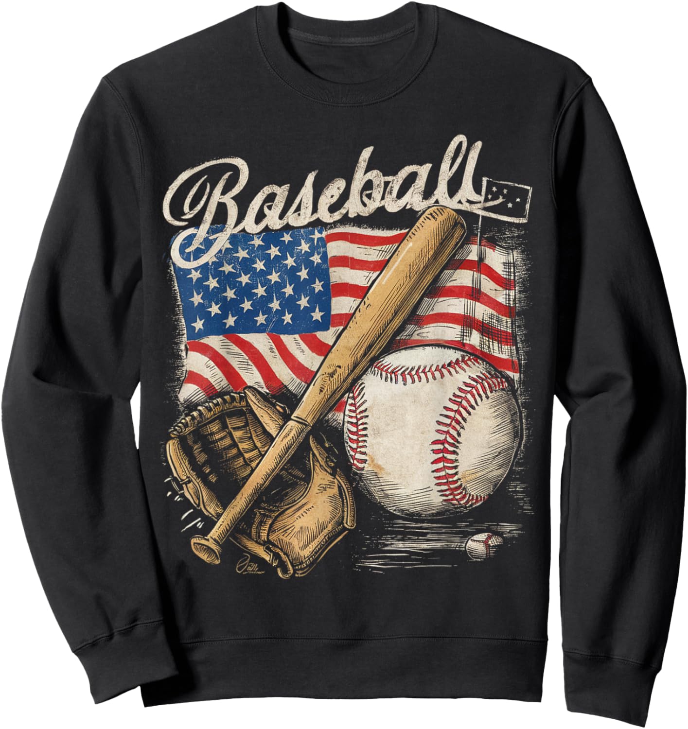 American Flag Baseball Player Bat Fan Catcher Pitcher USA Sweatshirt - Sweatshirt | Black
