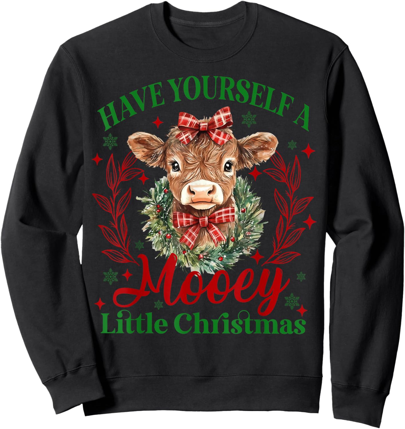 Have Yourself A Mooey Little Christmas Highland Cow Santa Sweatshirt - Sweatshirt | Black