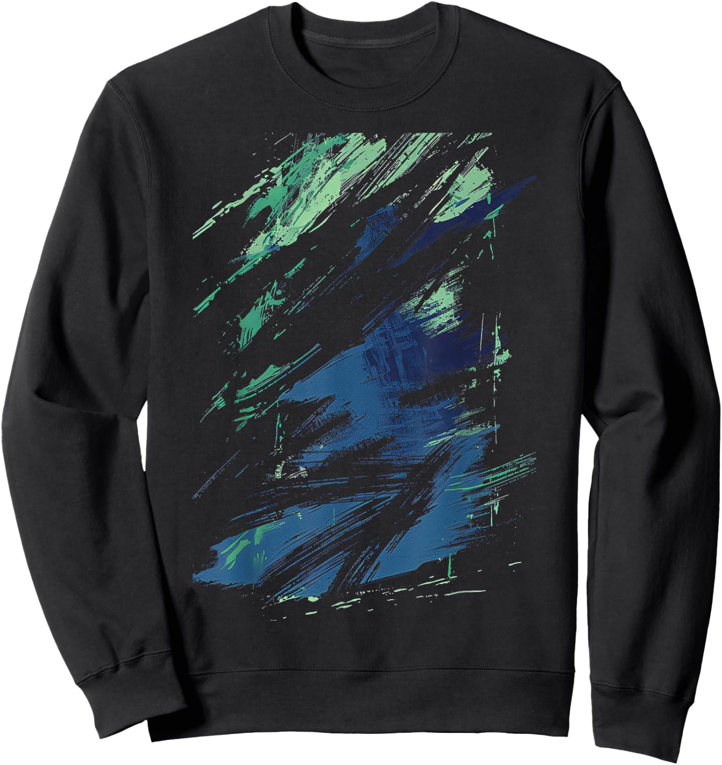 Blue And Green Brushstroke Art Graphic Sweatshirt - Sweatshirt | Black