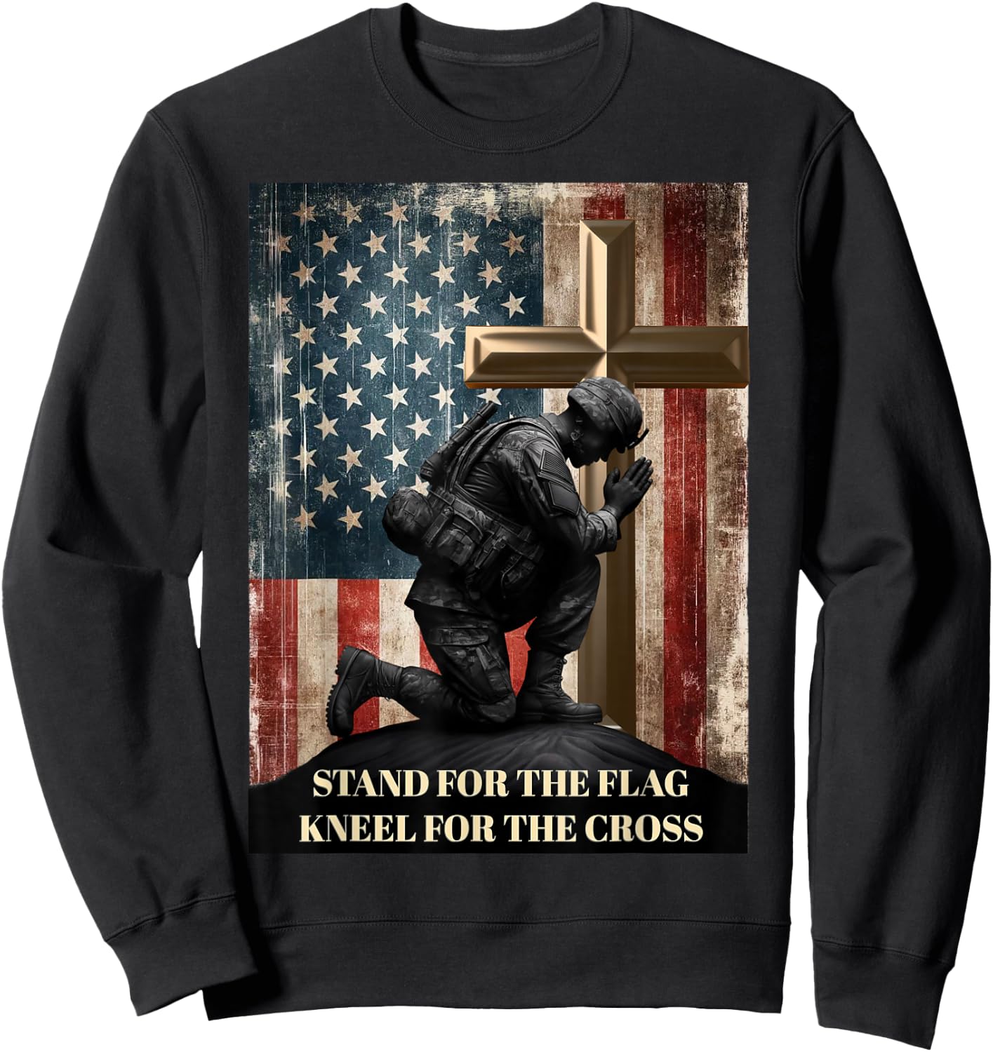 I Stand for The Flag and Kneel for The Cross US Flag USA Sweatshirt - Sweatshirt | Black