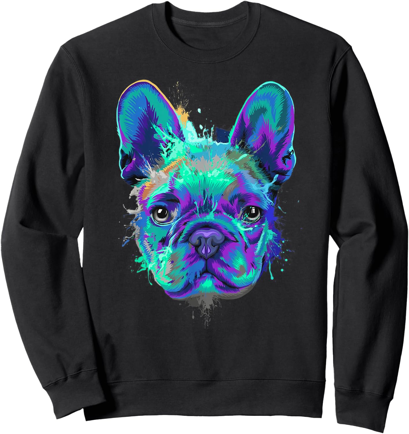 Frenchie Bulldog French Dog Face Colorful Pop Art Style Cool Men Women Kids Sweatshirt - Sweatshirt | Black