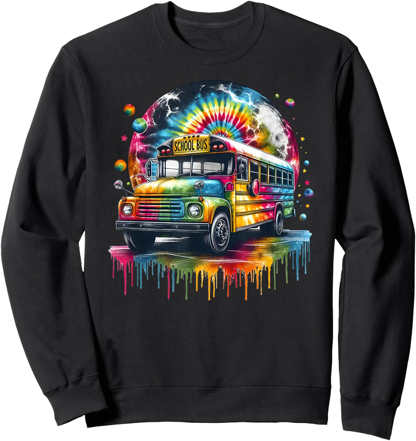 Tie Dye School Bus Art Psychedelic Retro Colors Futuristic Sweatshirt - Sweatshirt | Black