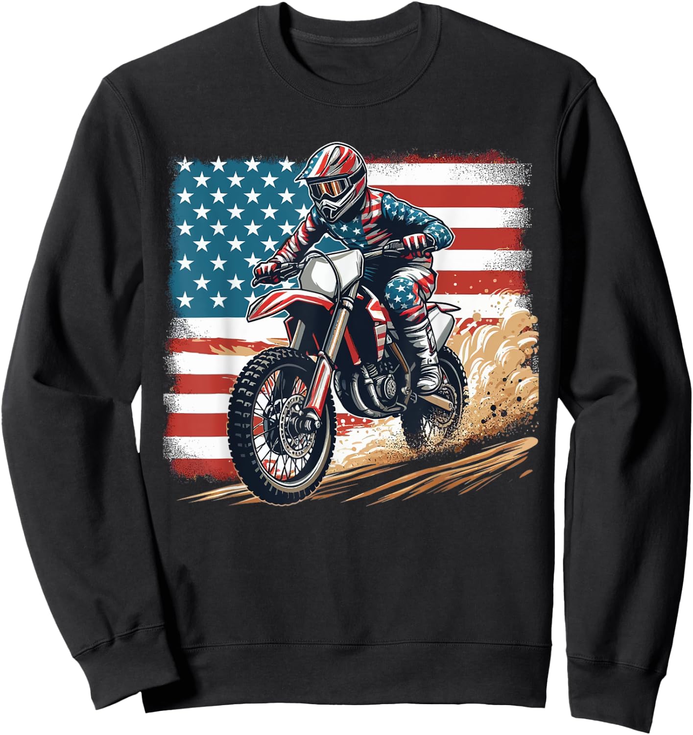 Dirt Bike American Flag Motocross Biker Men Boys Vintage USA Sweatshirt - Sweatshirt | Black