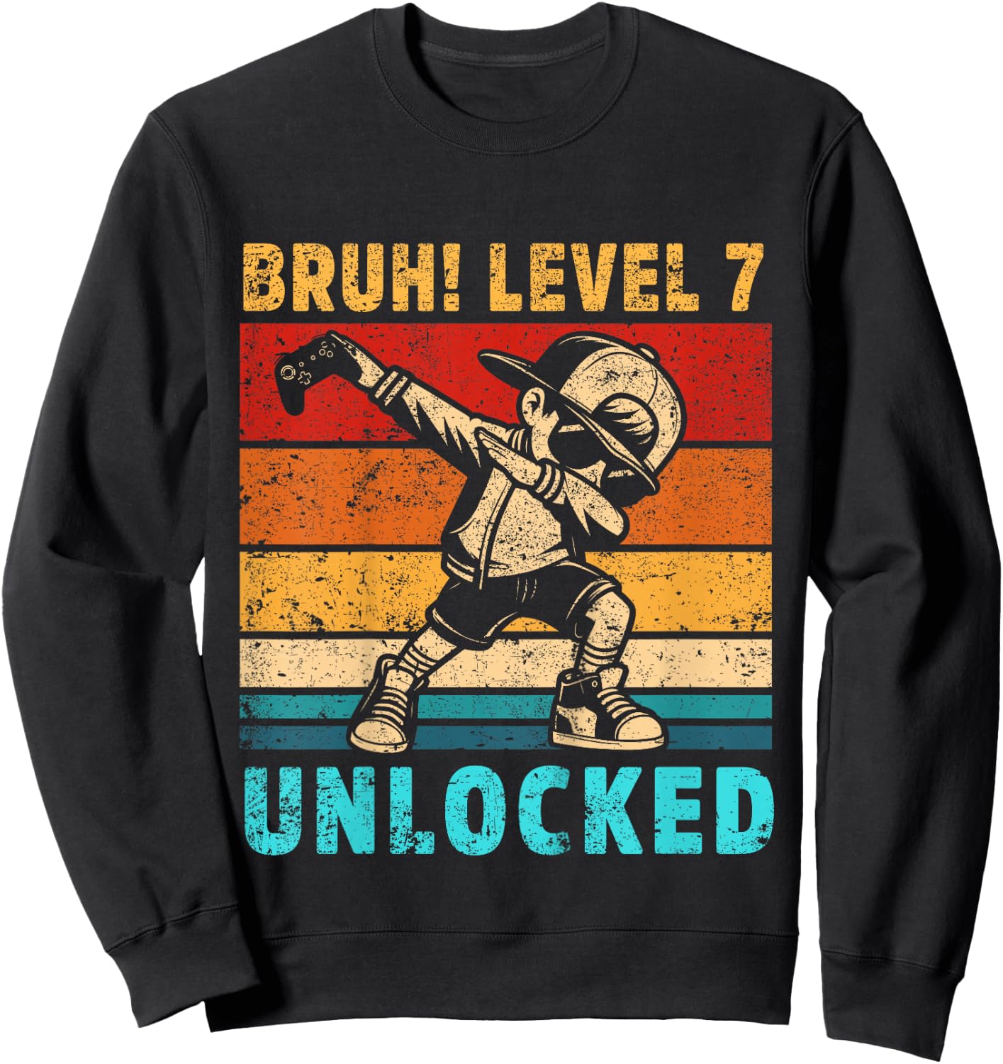 Kids 7 Year Old Birthday Dabbing Boy Bruh 7th Level Unlocked Sweatshirt - Sweatshirt | Black