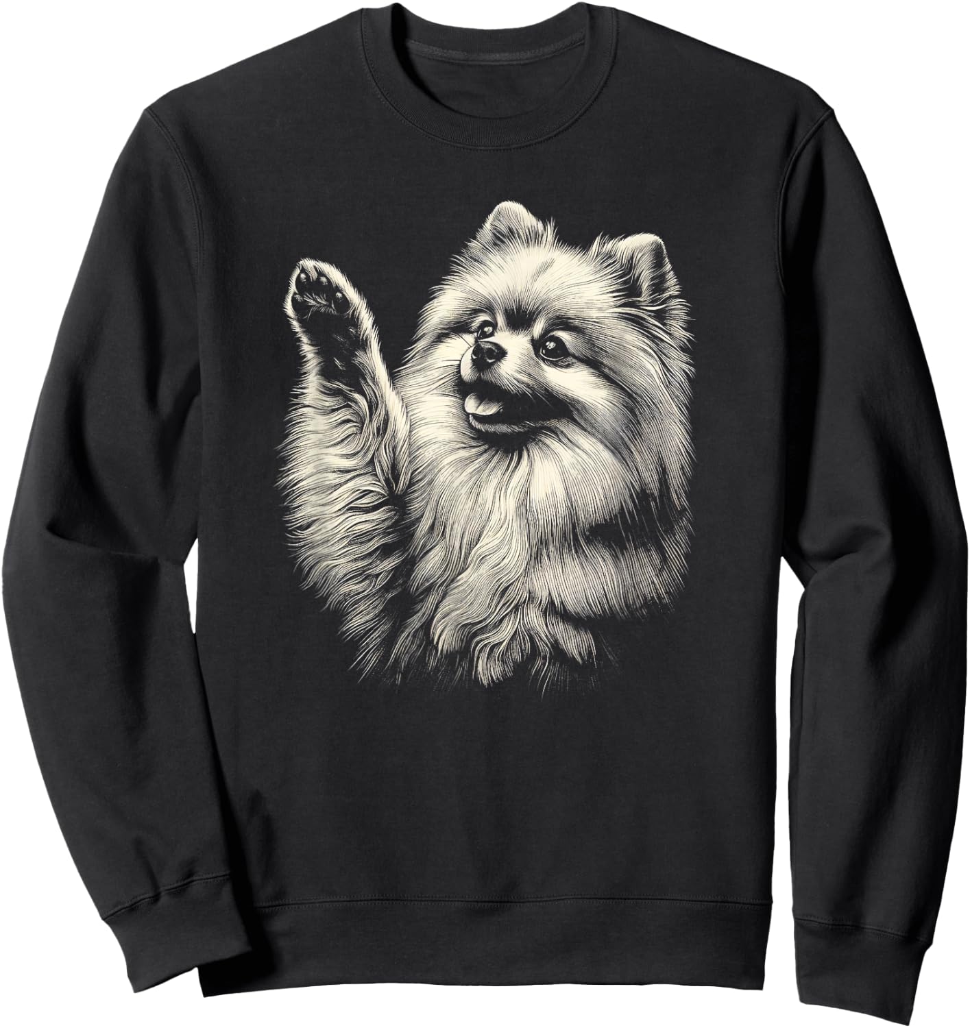 Vintage Pomeranian Dog Raising Paw Art Design Women Sweatshirt - Sweatshirt | Black