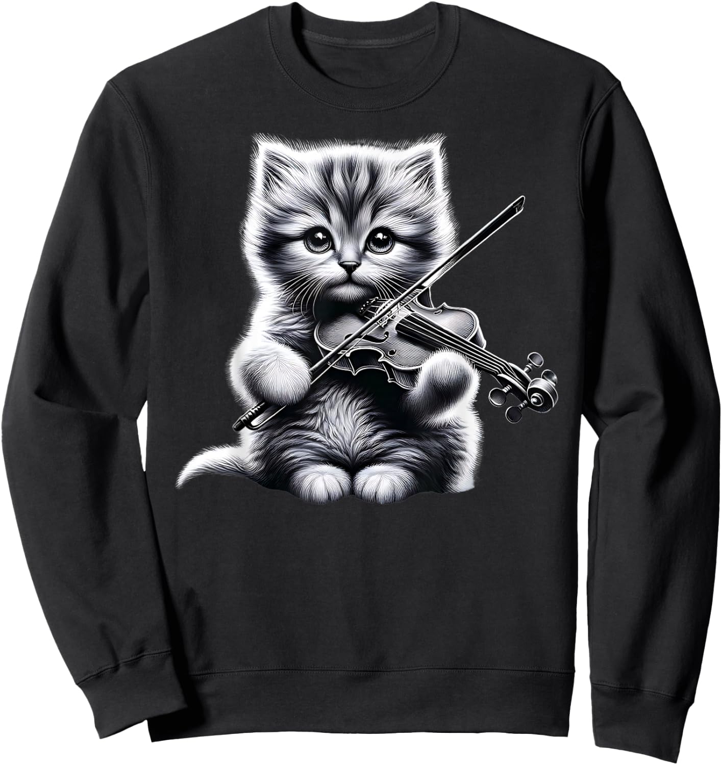 Funny Orchestra Musician Violinist Cute Cat Playing Violin Sweatshirt - Sweatshirt | Black