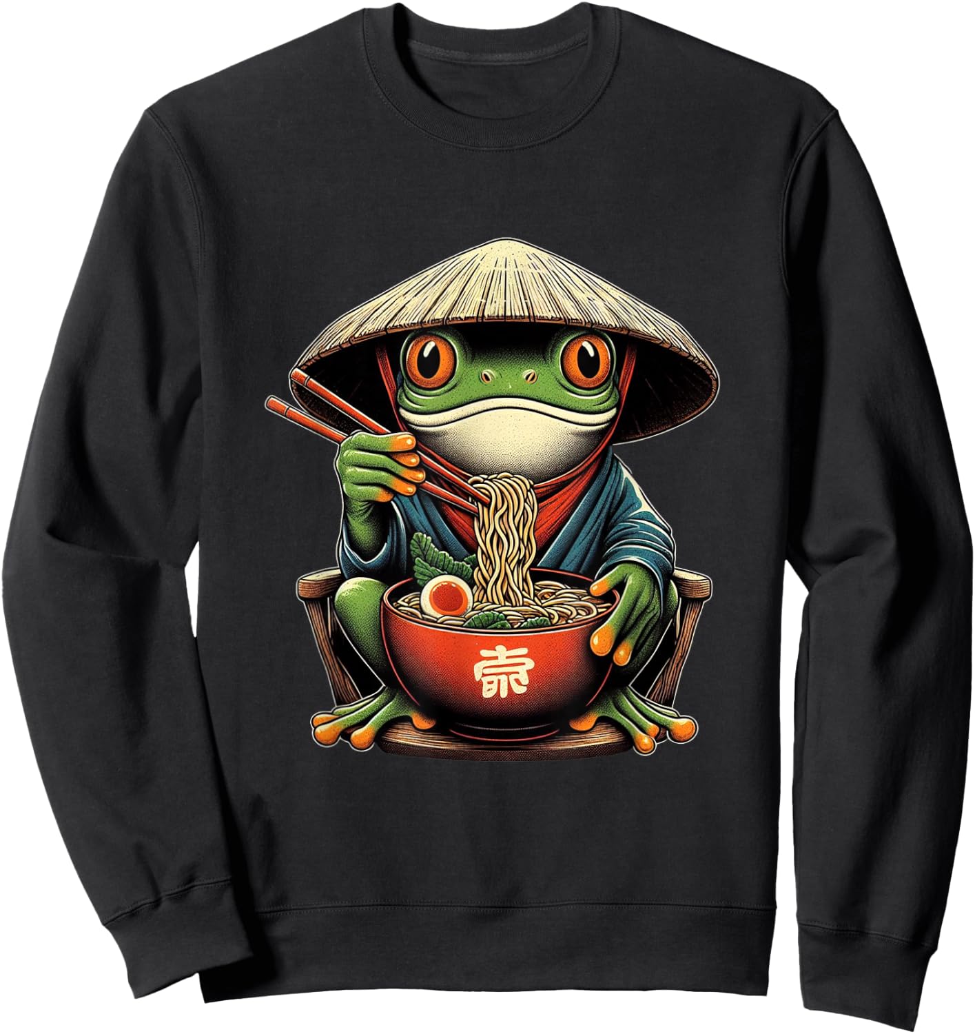 Frog Eating Ramen Kawaii Neko Japanese Noodles Anime Lovers Sweatshirt - Sweatshirt | Black