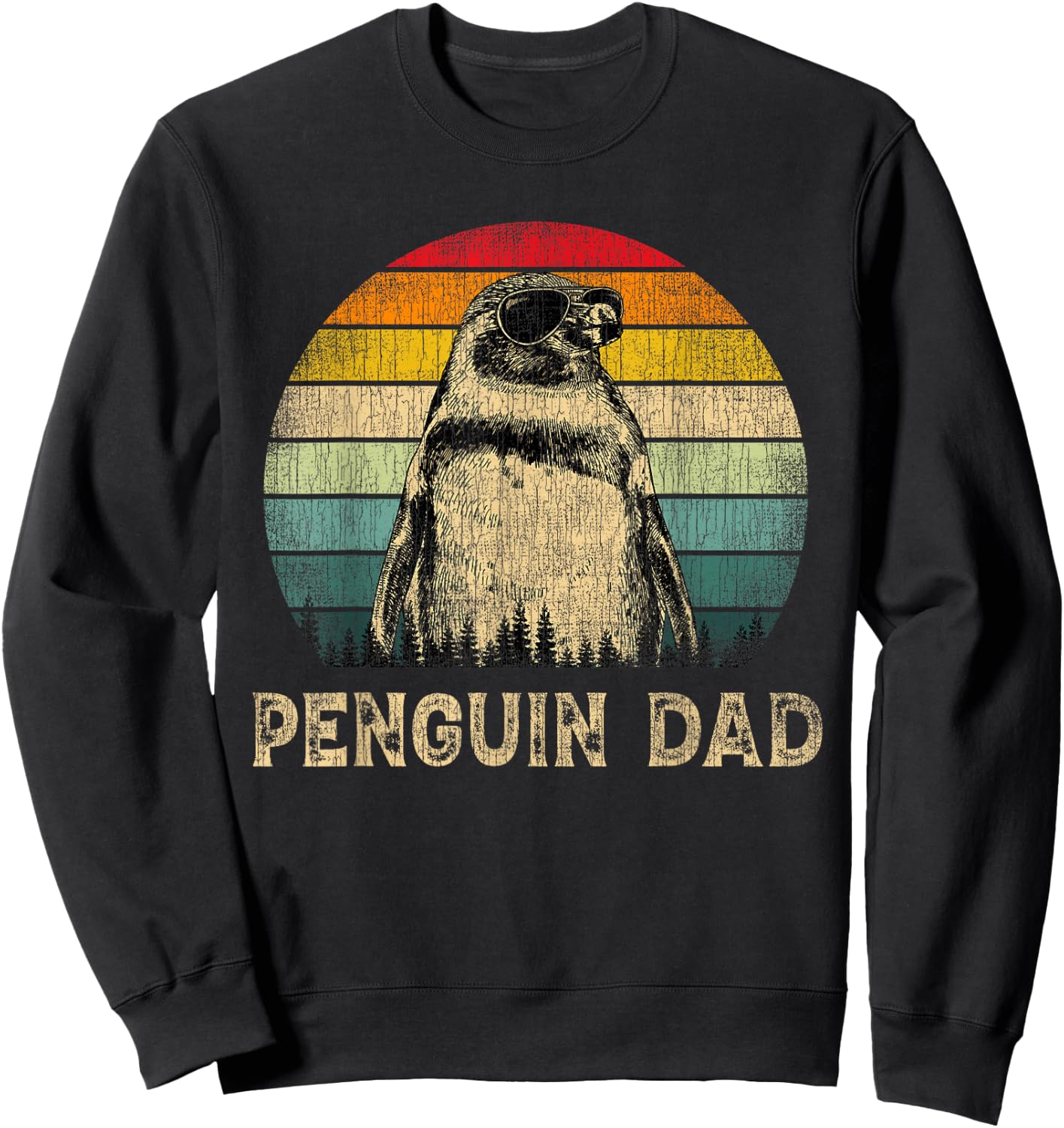 Vintage Penguin Dad Penguin Lovers Daddy Father's Day Sweatshirt - Sweatshirt | Black