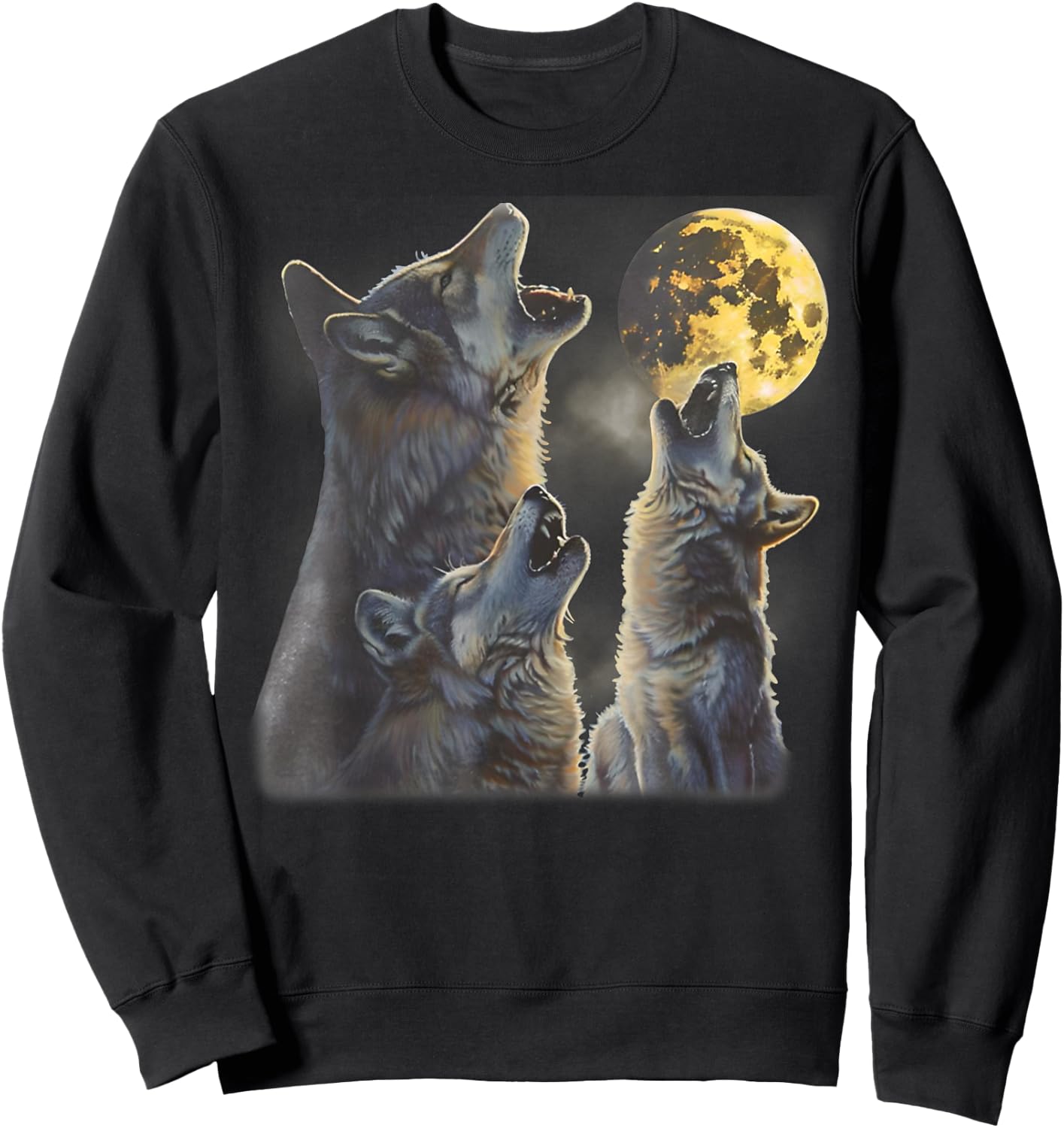 Howling At The Moon Wolves Cool Mountain Wolf Animal Graphic Sweatshirt - Sweatshirt | Black