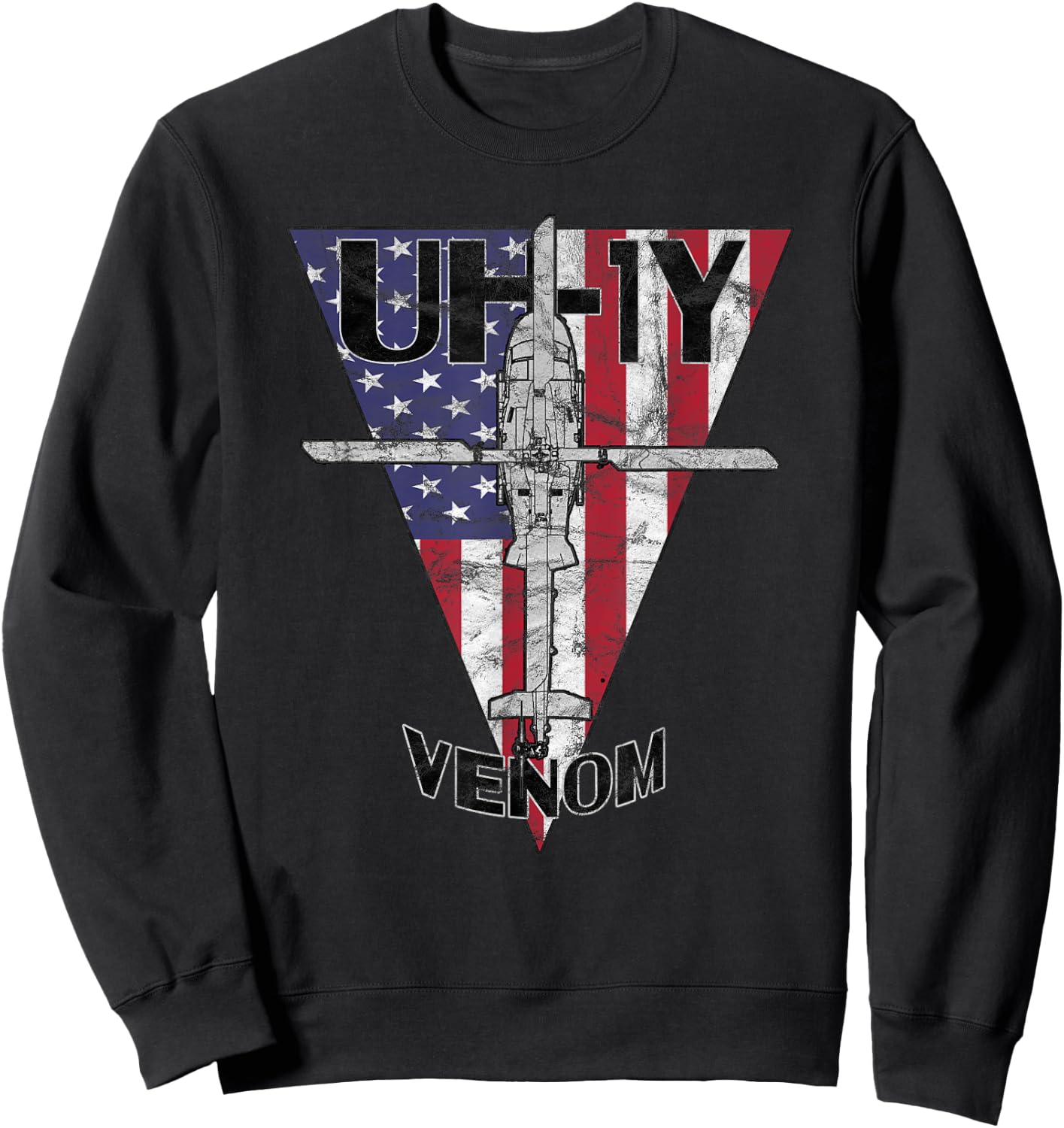 UH-1Y Venom Military Helicopter Patriotic Vintage Sweatshirt - Sweatshirt | Black