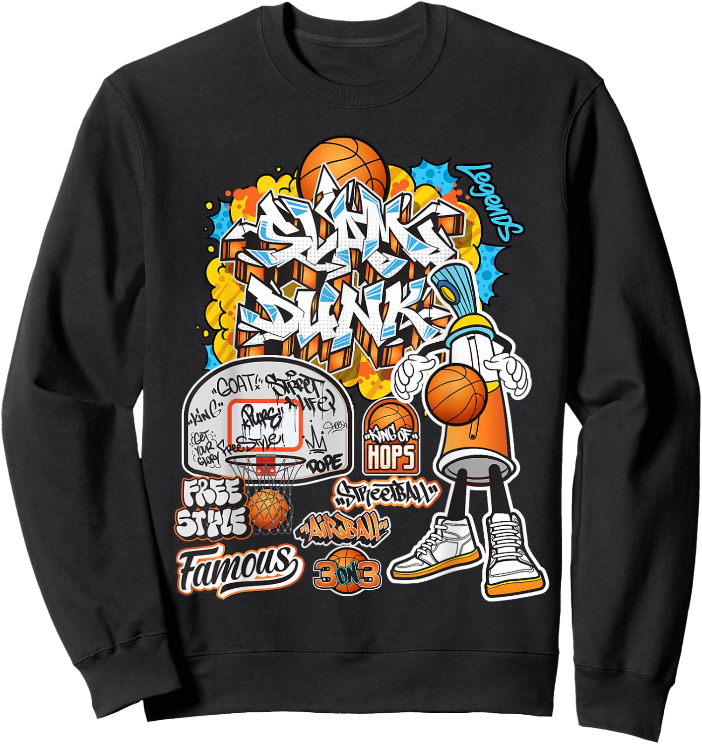 Cool Basketball Graffiti Style Illustration Graphic Designs Sweatshirt - Sweatshirt | Black