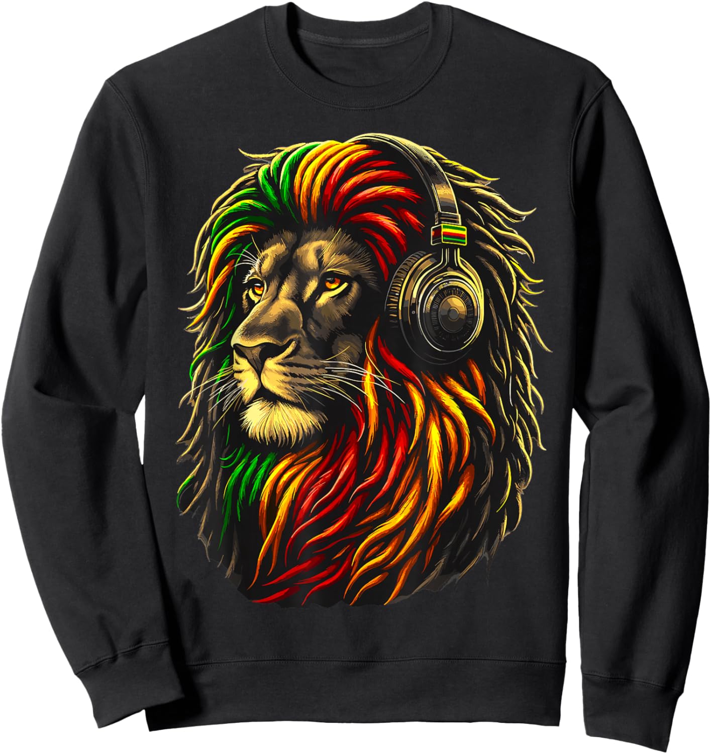 Rasta Reggae Music Headphones Jamaican Lion Judah Sweatshirt - Sweatshirt | Black