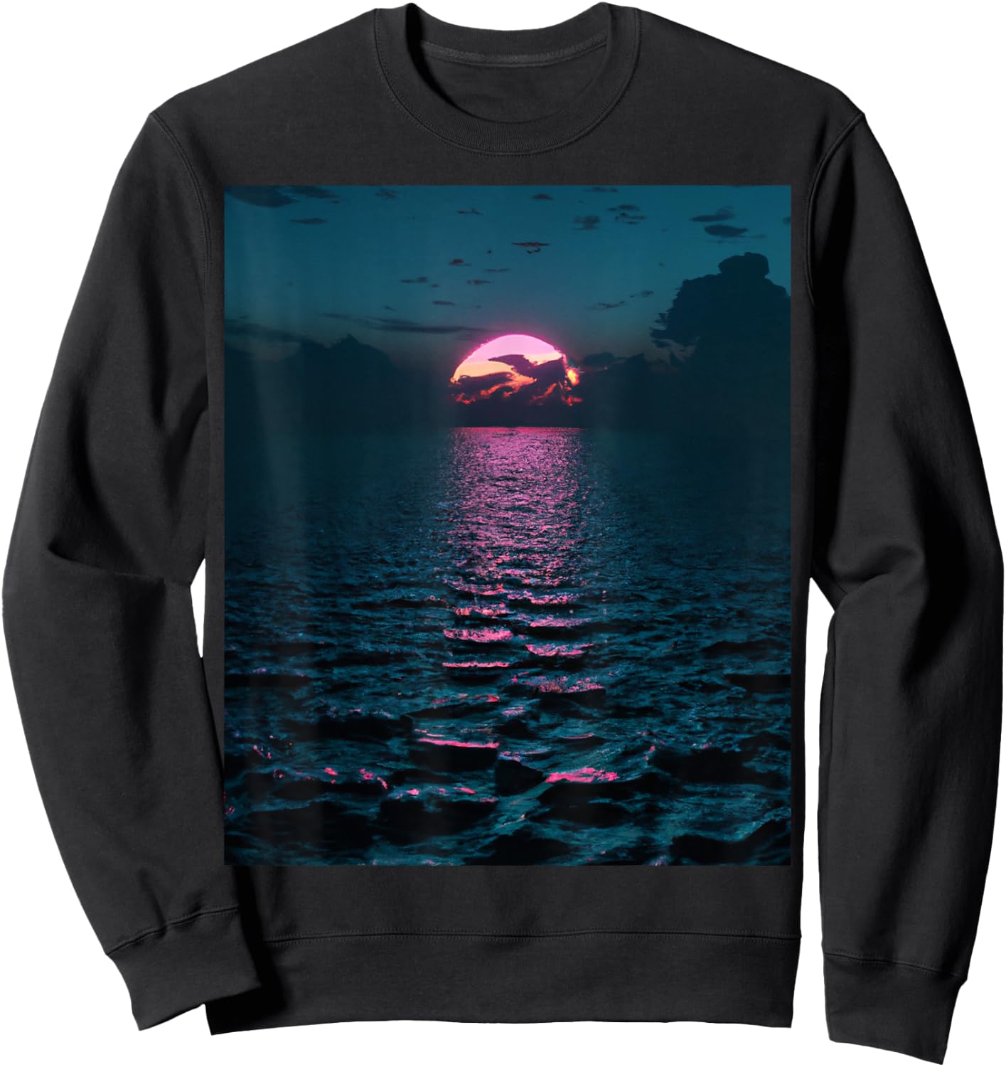 Vaporwave Aesthetic Sunset Above Dark Sea Sweatshirt - Sweatshirt | Black