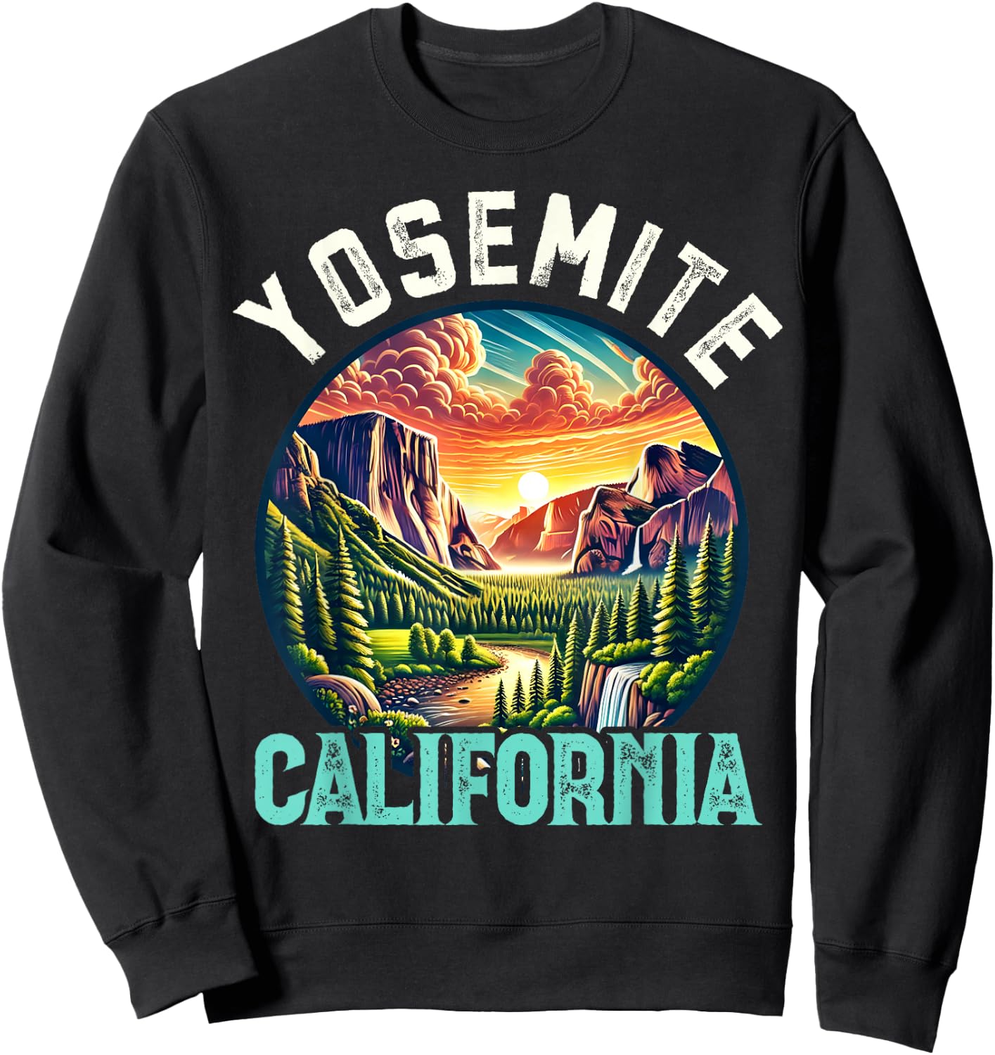 Yosemite California Hiking Vintage Souvenir, Men Women Kids Sweatshirt - Sweatshirt | Black