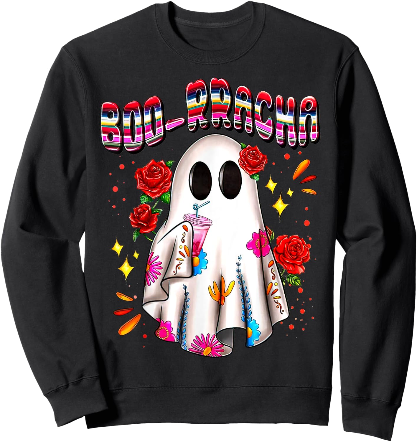 BOO-rracha Serape Ghost, Mexican Serape Ghost Halloween Sweatshirt - Sweatshirt | Black