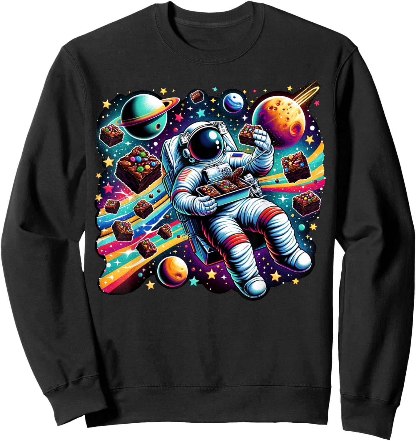 Colorful Galaxy Astronaut eating tasty Brownies Sweatshirt - Sweatshirt | Black