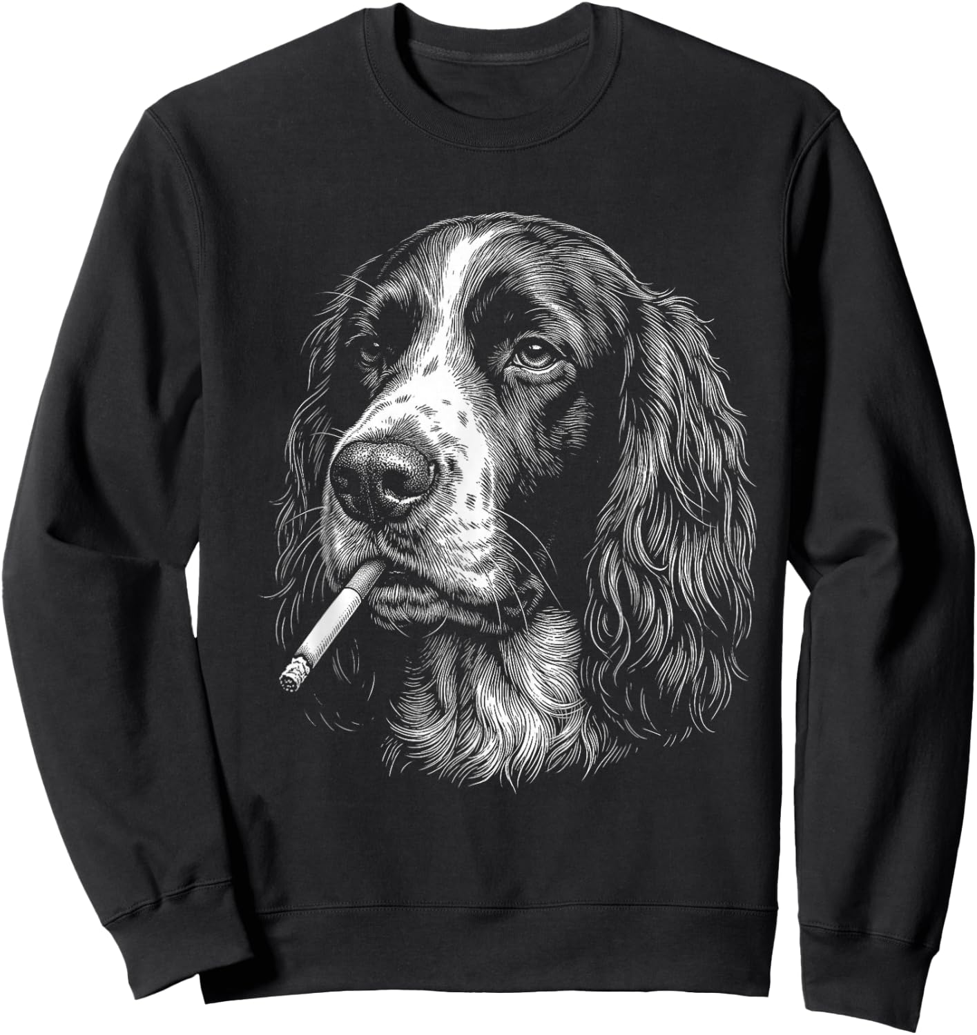 English Springer Spaniel Smoking Cigarette Dog Funny Meme Sweatshirt - Sweatshirt | Black