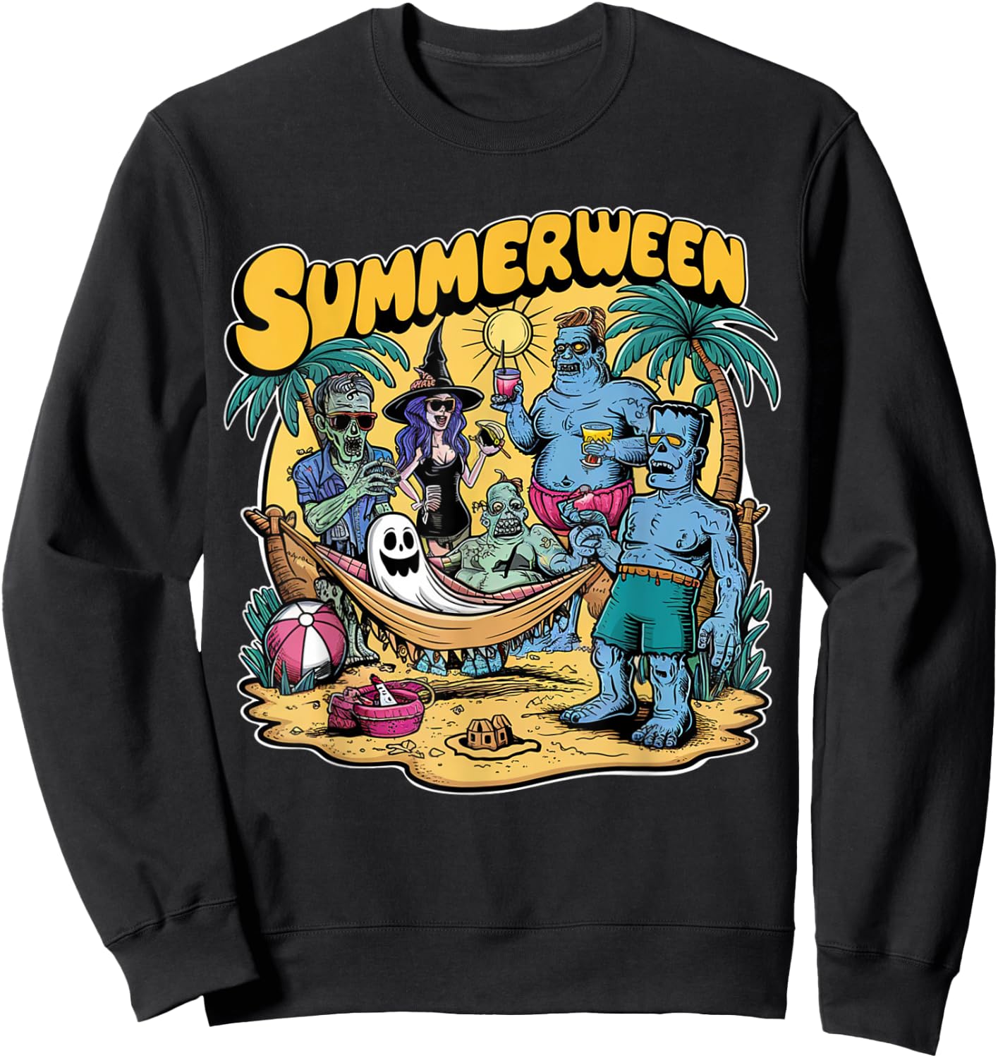 Happy Summerween Summer Halloween Holiday Beach Vibes Spooky Sweatshirt - Sweatshirt | Black