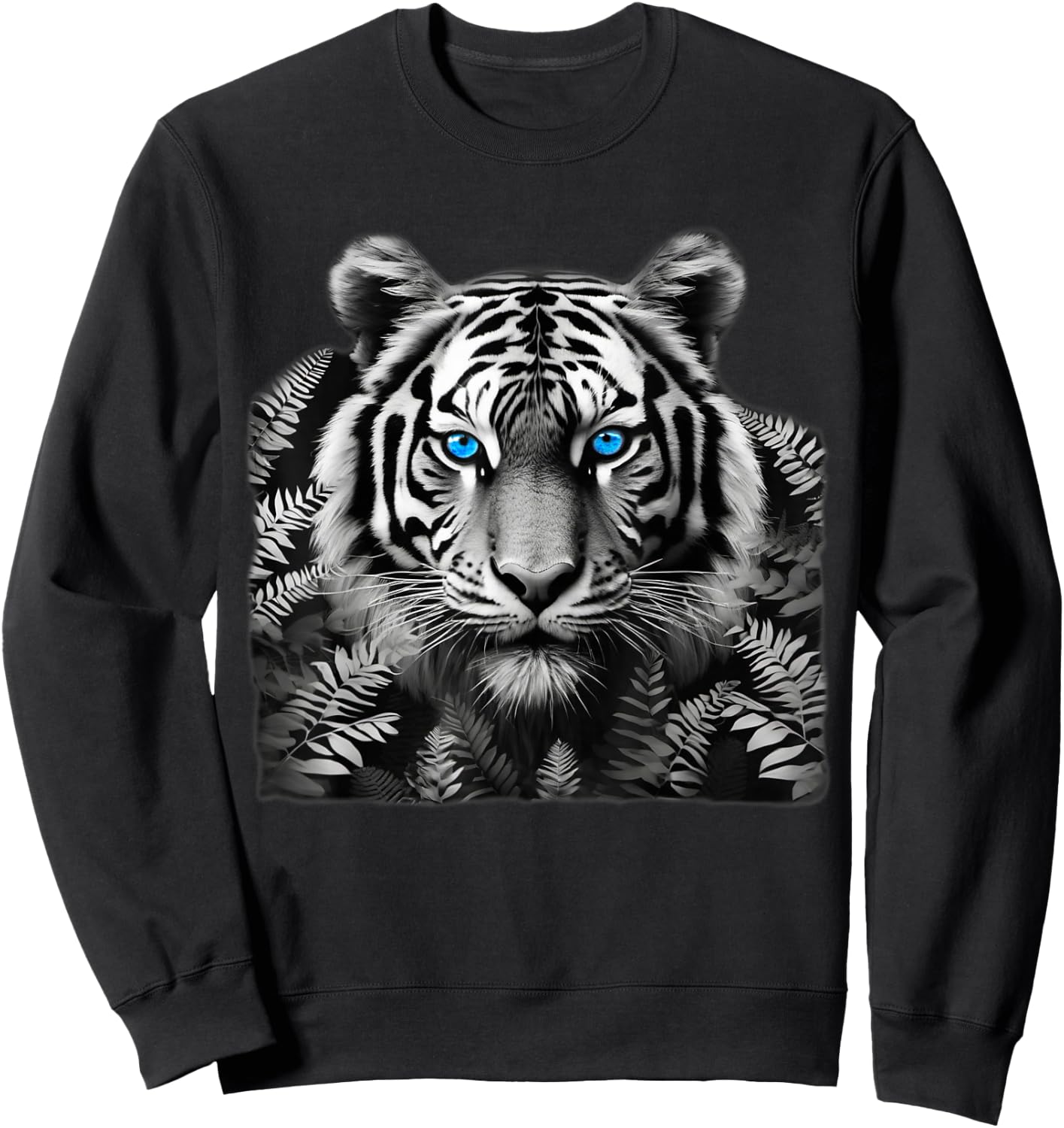 Tiger Black White Art with Stunning Blue Eyes Sweatshirt - Sweatshirt | Black
